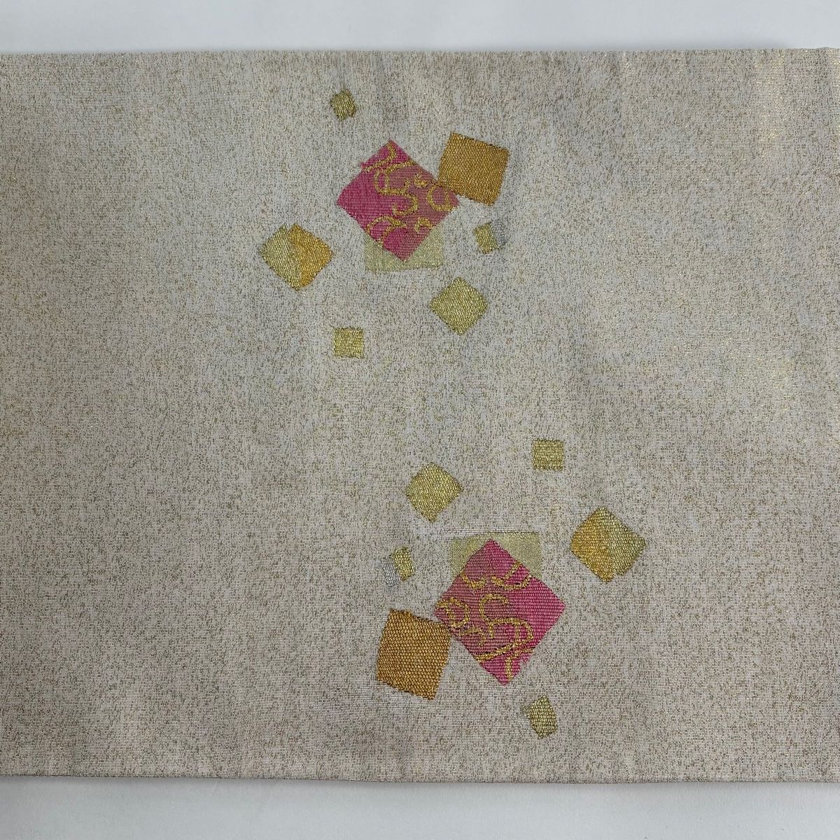 美品】 袋帯 秀品 色紙 鳥 金銀糸 箔 クリーム お太鼓柄 正絹 【】