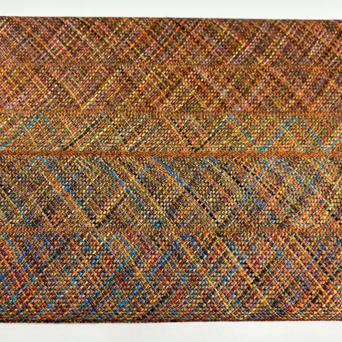  袋帯 秀品 斜め格子 オレンジ 全通 正絹 袋帯 帯