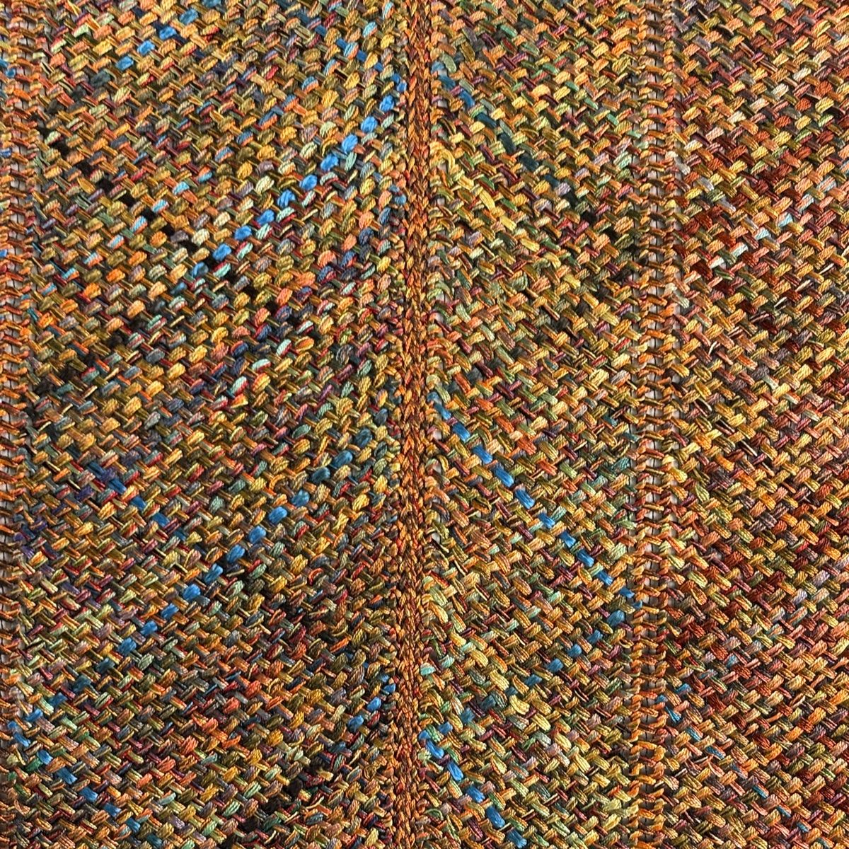 袋帯 秀品 斜め格子 オレンジ 全通 正絹