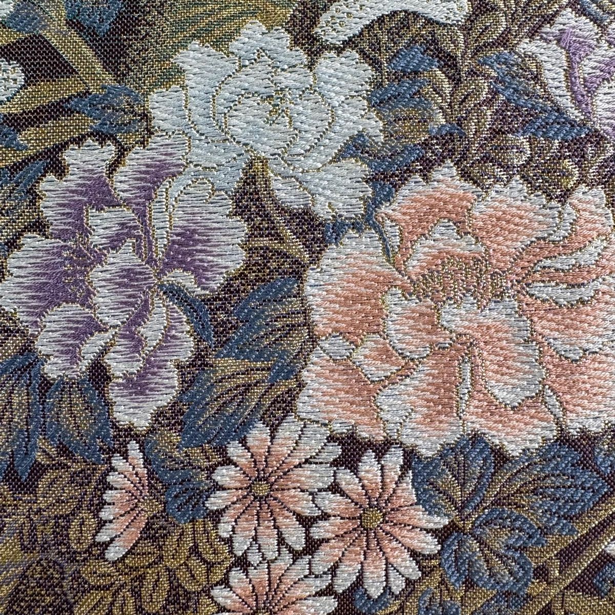 袋帯 秀品 花籠 蝶 金糸 箔 青緑 六通 正絹