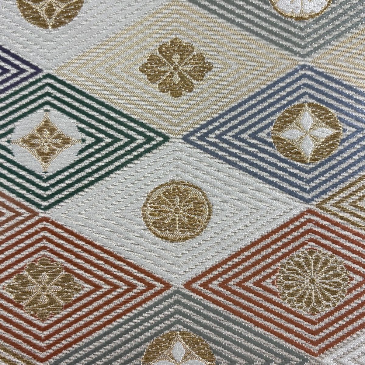袋帯 秀品 入子菱 花菱 金糸 箔 ベージュ 六通 正絹