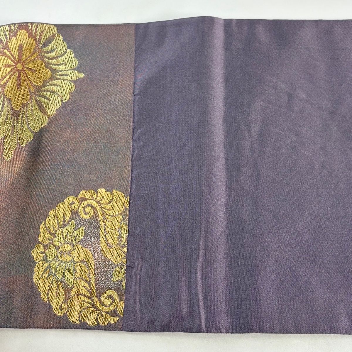  袋帯 秀品 華文 花菱 金糸 箔 紫 六通 正絹 袋帯 帯