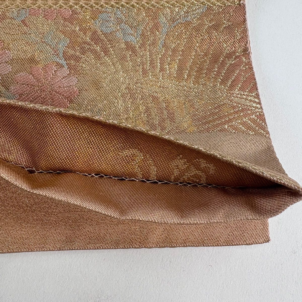  袋帯 秀品 関西仕立て 枝梅 菊 金糸 箔 オレンジ 六通 正絹 袋帯 帯