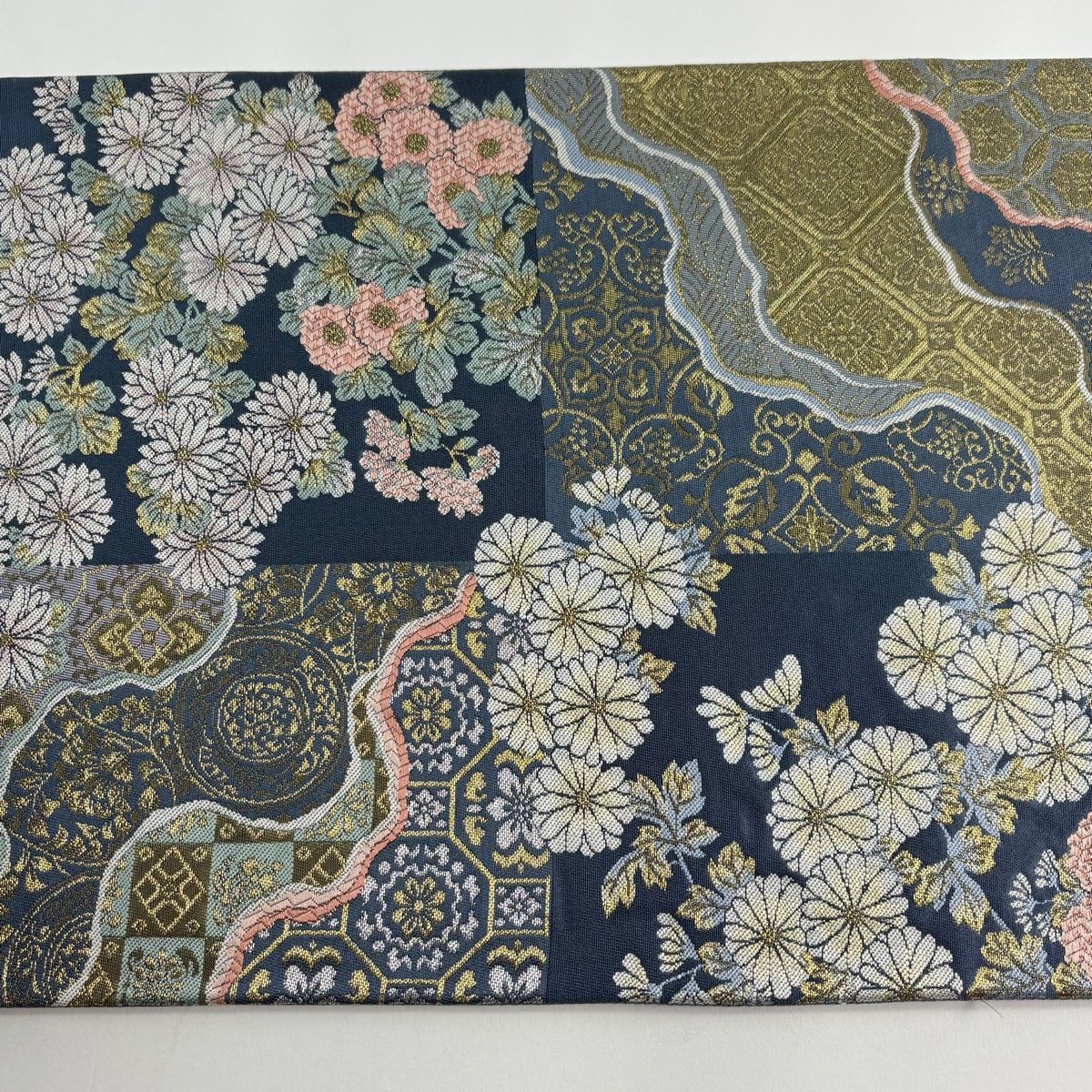 高級袋帯　絽刺し　蜀江文　正絹　金糸 袋帯 秀品 菊 蜀江華文 金銀糸 箔 紺色 六通 正絹 【中古】 - メルカリ