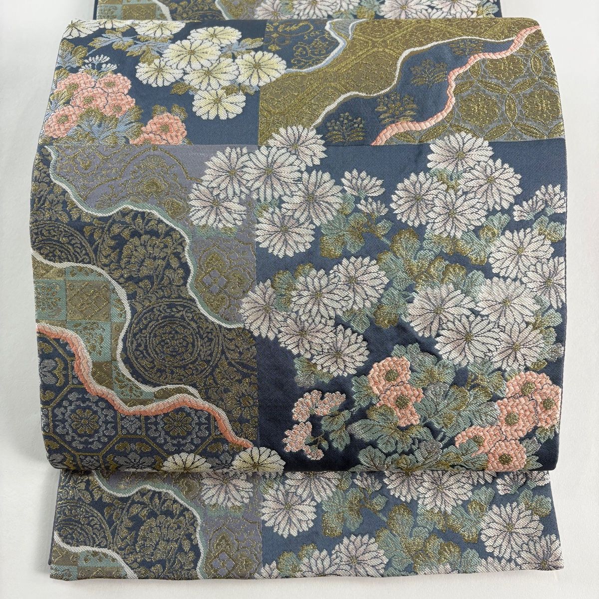 袋帯 秀品 菊 蜀江華文 金銀糸 箔 紺色 六通 正絹 【中古】 - メルカリ
