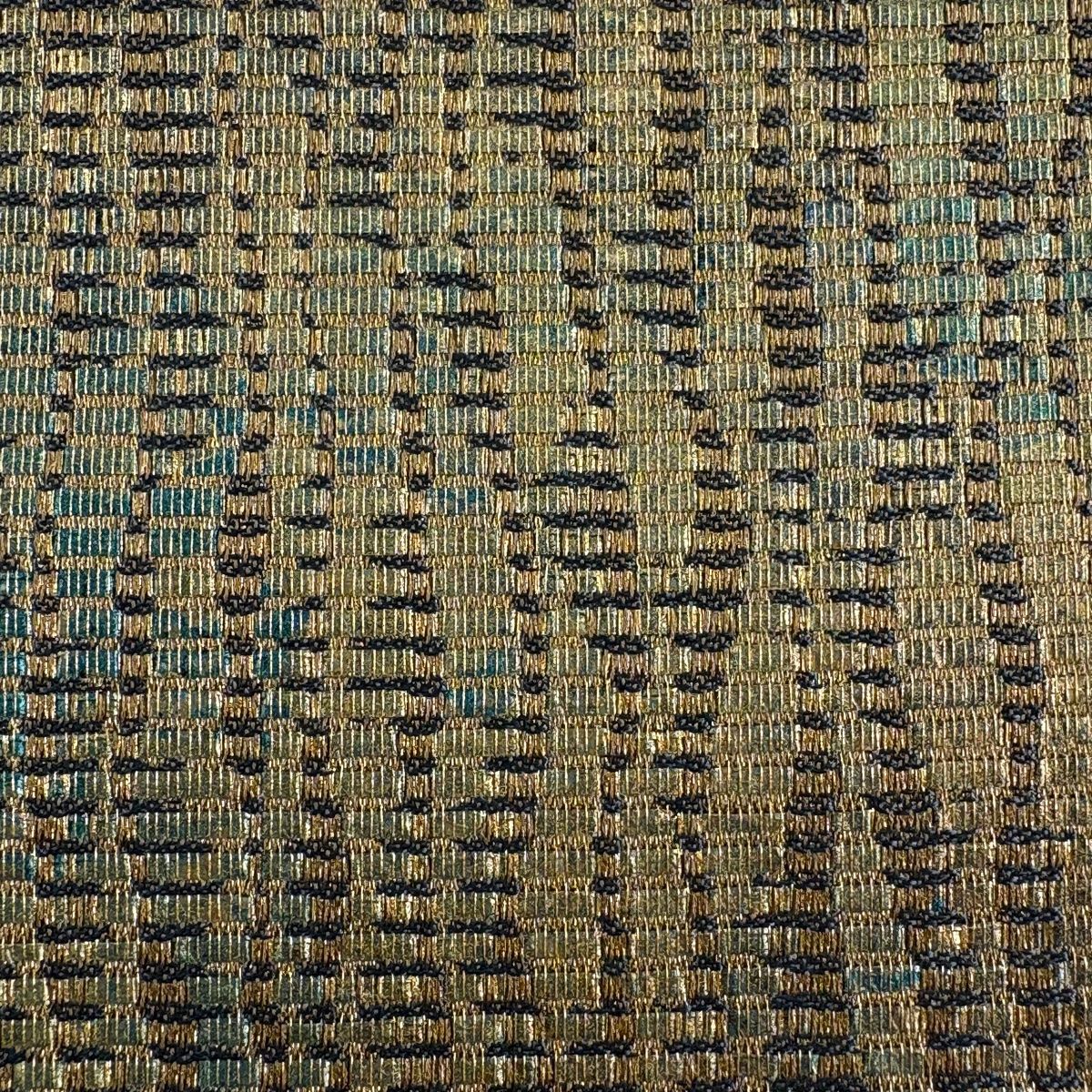 【美品】 袋帯 秀品 幾何学 金糸 箔 茶緑色 六通 正絹 【】