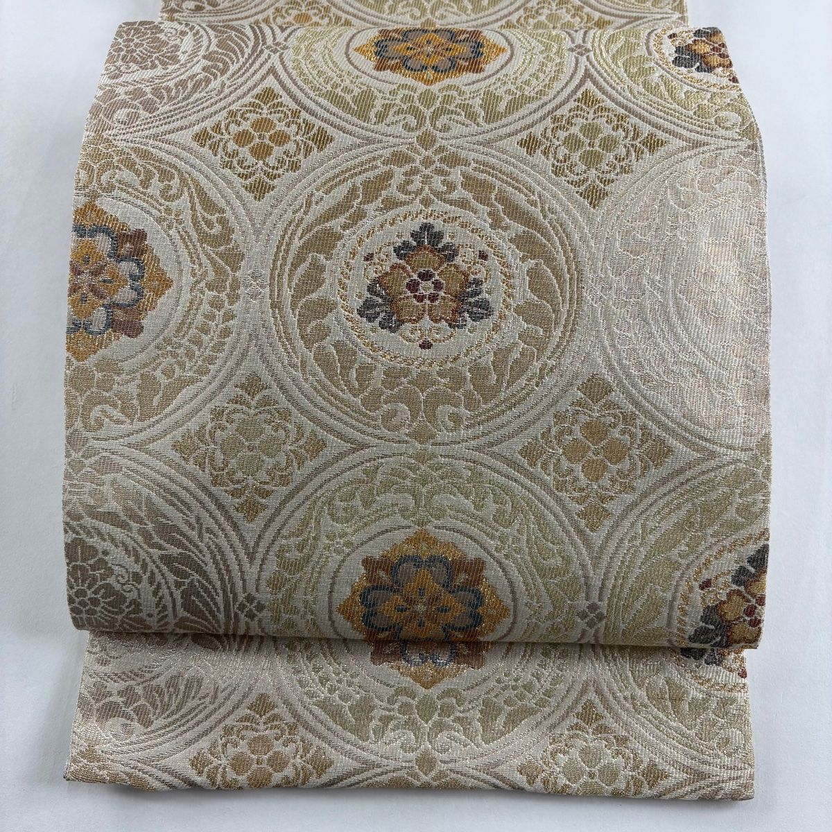 袋帯 秀品 華文 金糸 箔 ベージュ 六通 正絹