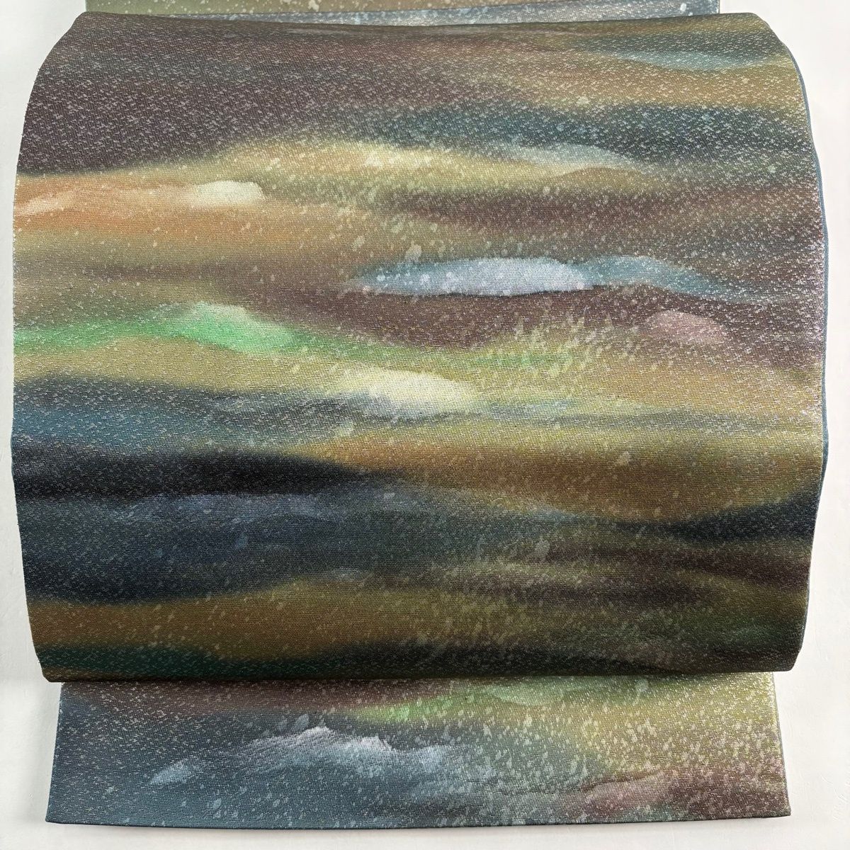 【美品】 袋帯 秀品 霞 箔 青灰色 六通 正絹 【】