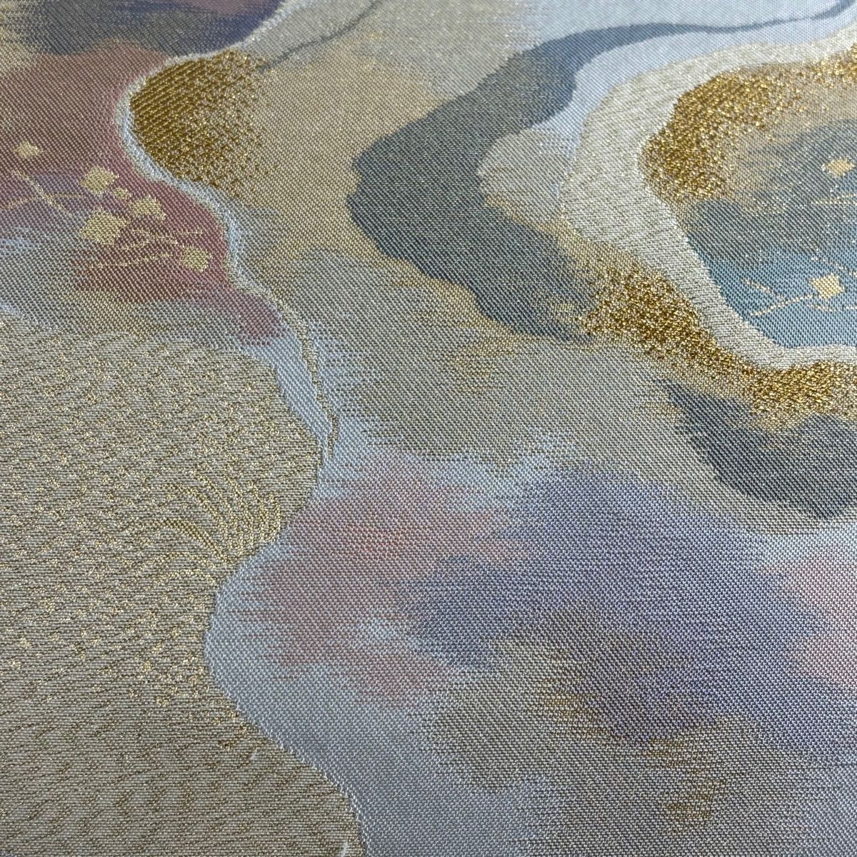 袋帯 秀品 関西仕立て 道長取 箔散らし 箔 金糸 金色 お太鼓柄 正絹