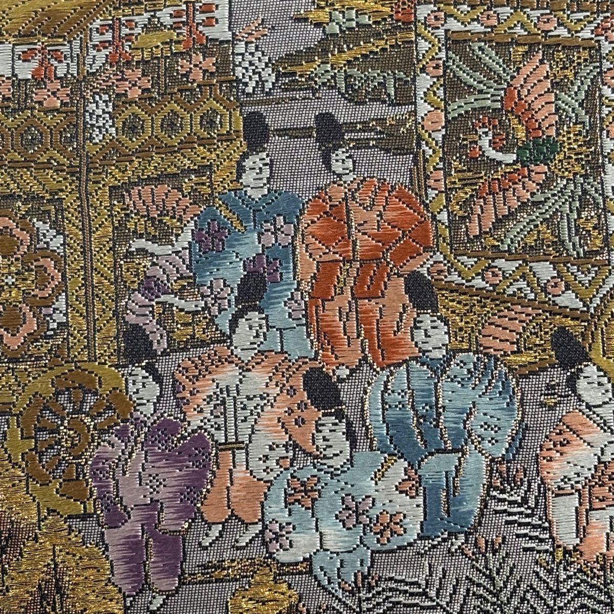 美品】 袋帯 秀品 弐拾四金箔使用 京洛祇園祭還幸絵巻 金糸 唐織 灰色