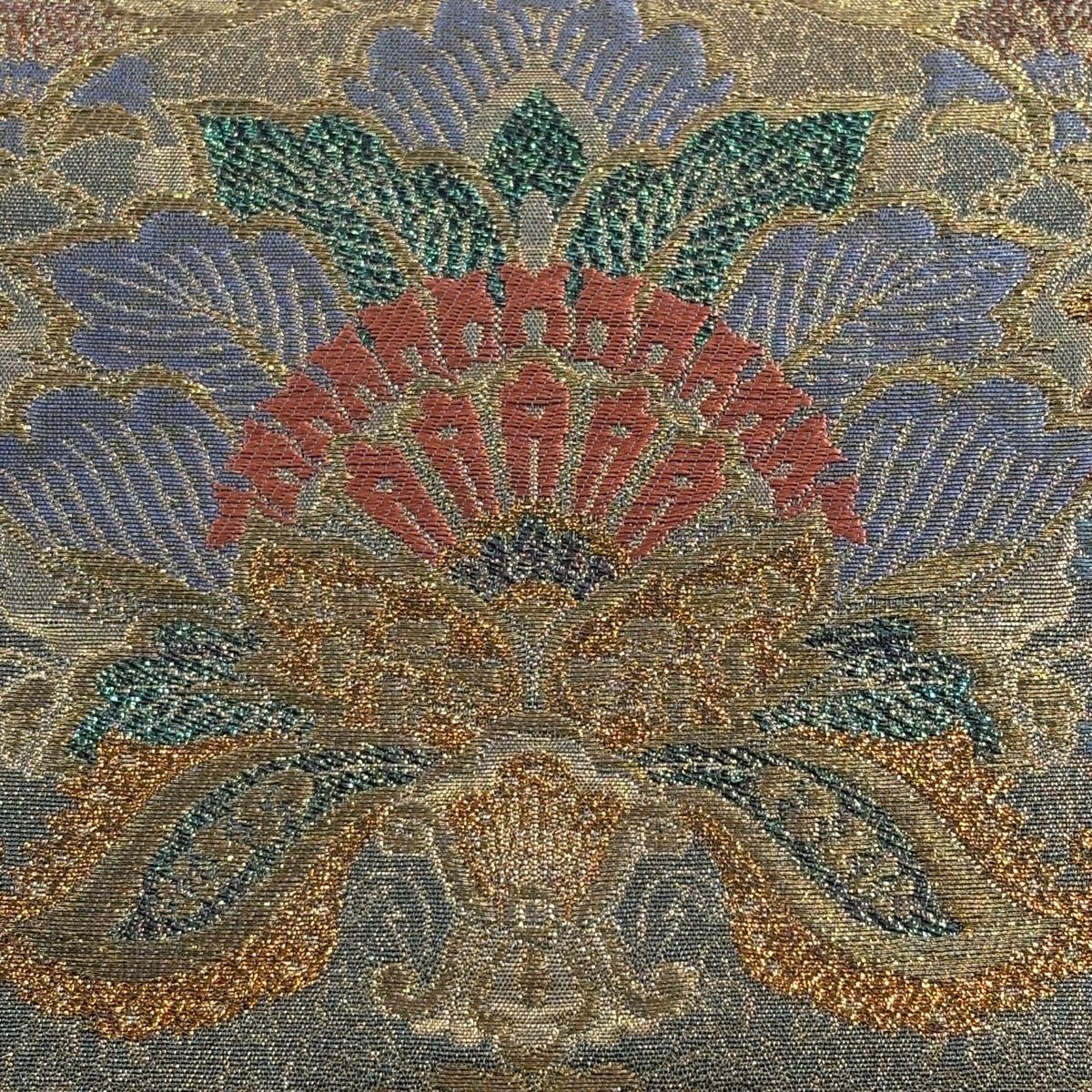 袋帯 秀品 草花 箔 金糸 金色 六通 正絹