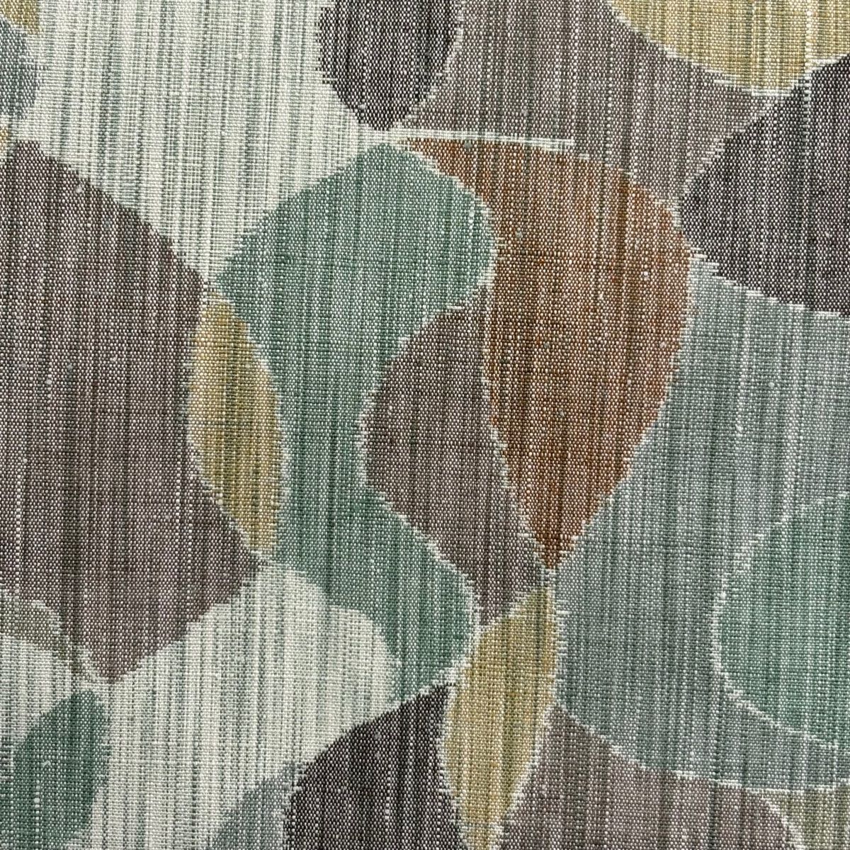 袋帯 秀品 紬地 幾何学 灰緑 全通 正絹