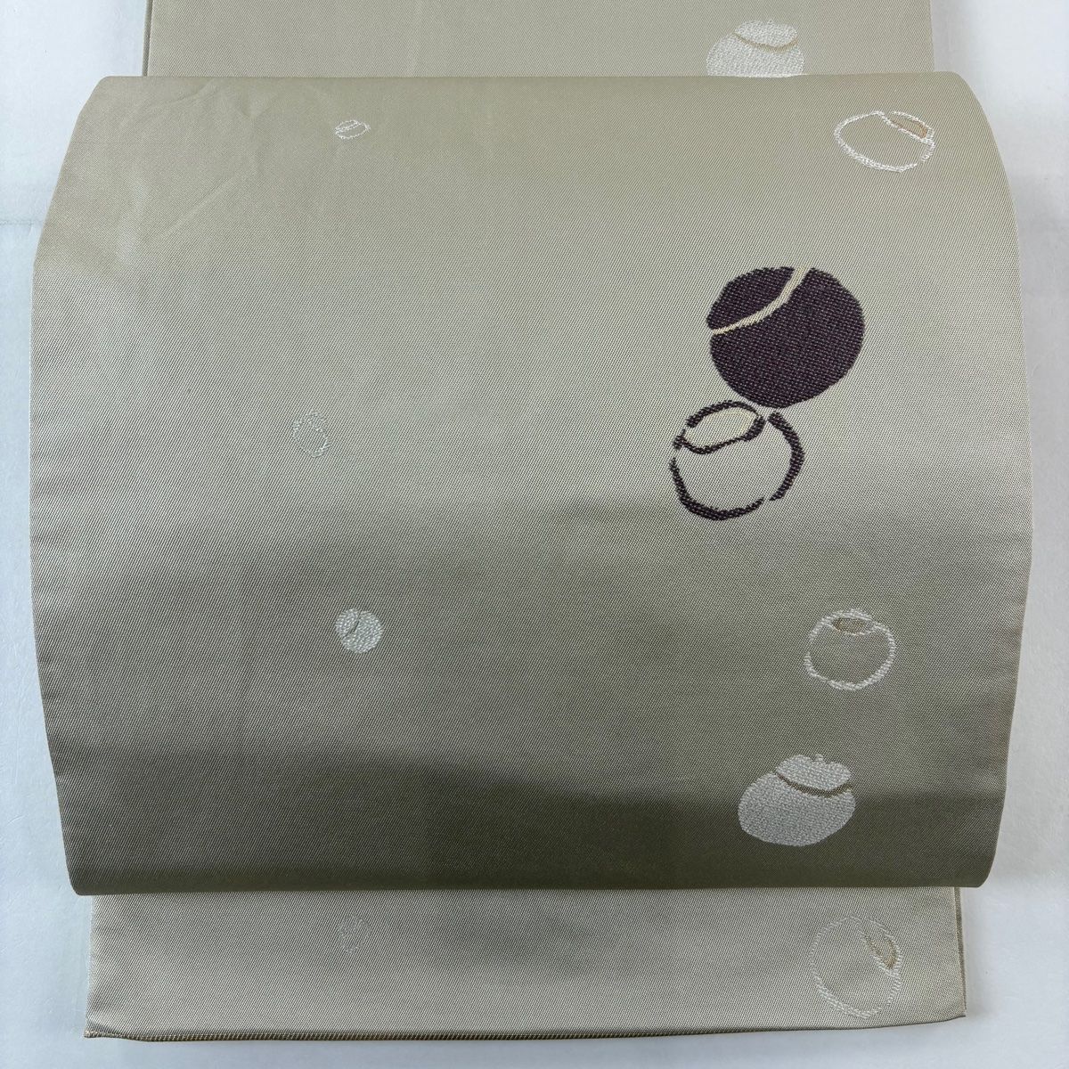 袋帯 秀品 本袋 器物 箔 ベージュ 六通 正絹