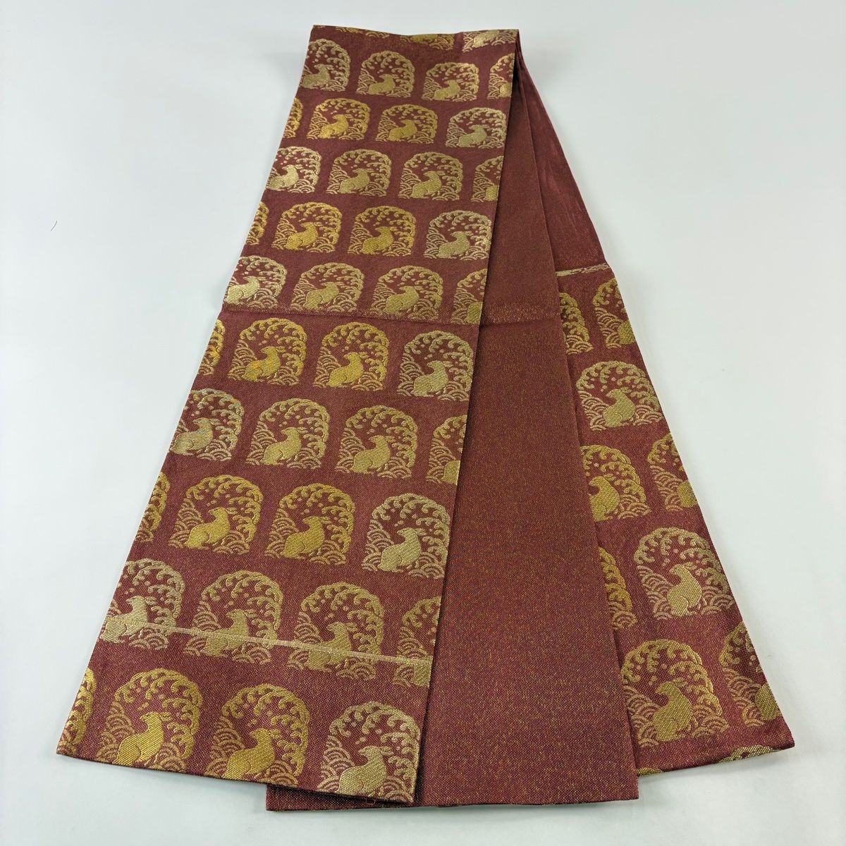  袋帯 秀品 うさぎ 波頭 金糸 赤茶 六通 正絹 袋帯 帯