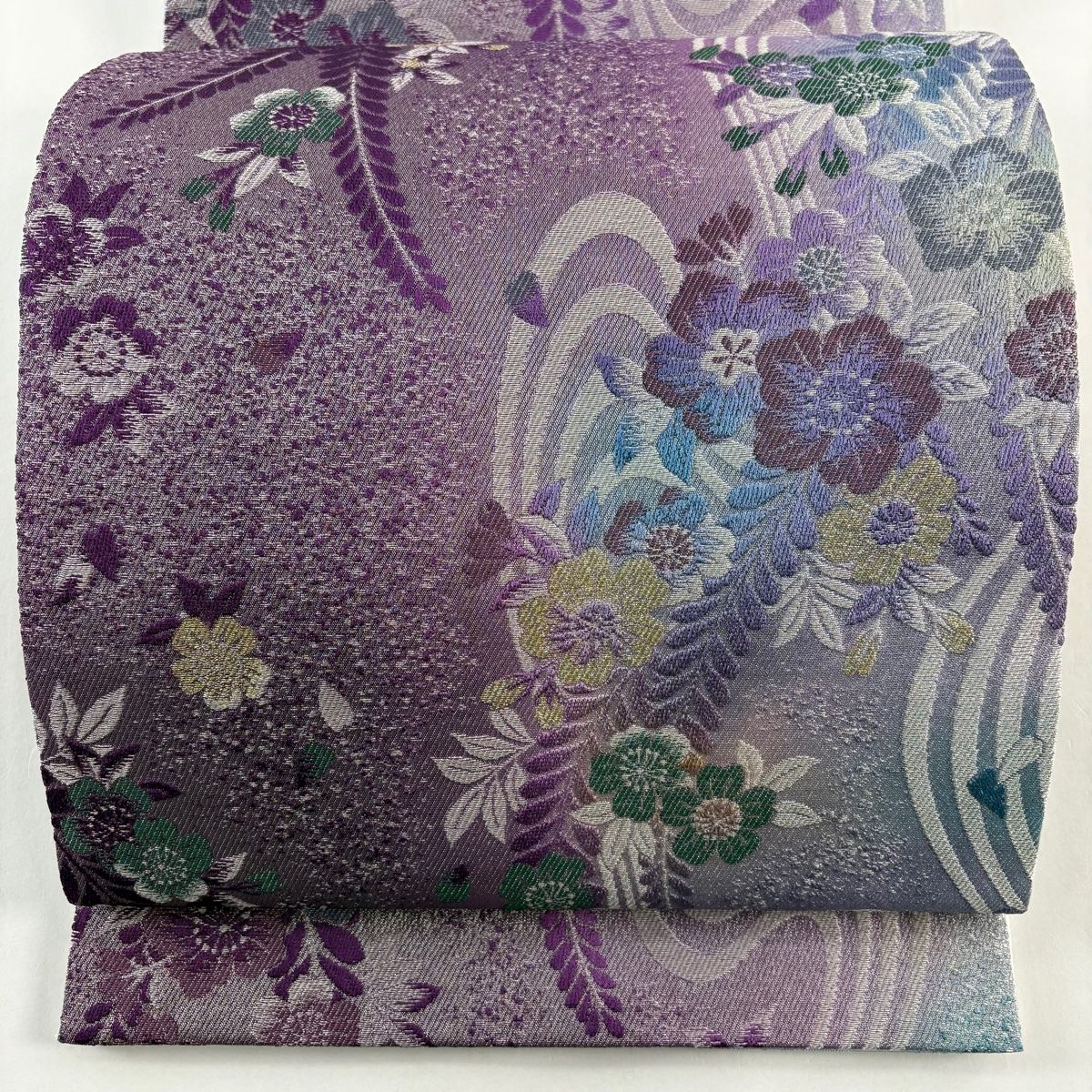 袋帯 秀品 辻が花柄 金銀糸 紫 全通 正絹