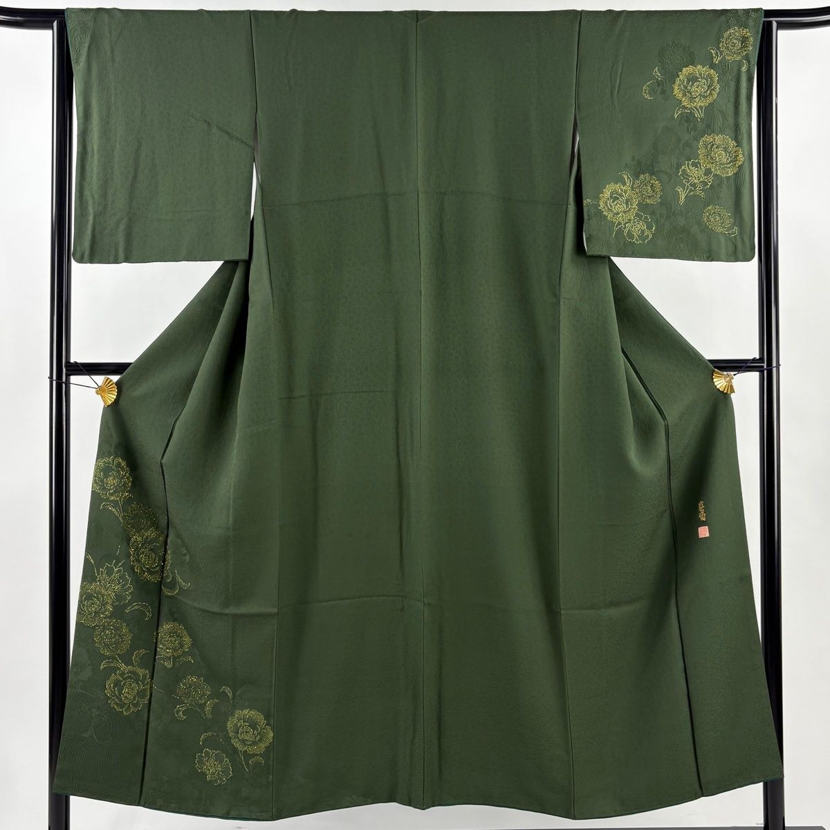 付下げ 身丈151cm 裄丈63cm S 袷 山本寛斎 落款 花唐草 地紋 箔 ラメ箔