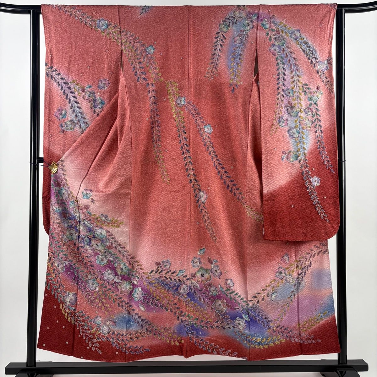 振袖 身丈154.5 cm 裄丈62 S 袷 辻ヶ花 地紋 金彩 染め分け ピンク 正絹