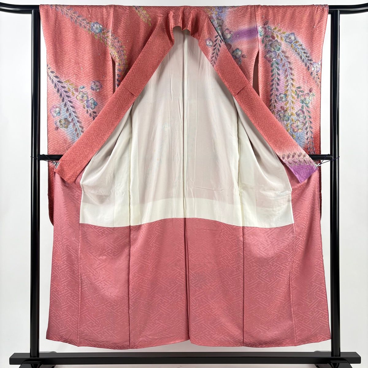  振袖 身丈154 5 cm 裄丈62 S 袷 辻ヶ花 地紋 金彩 染め分け ピンク 正絹 振袖 着物