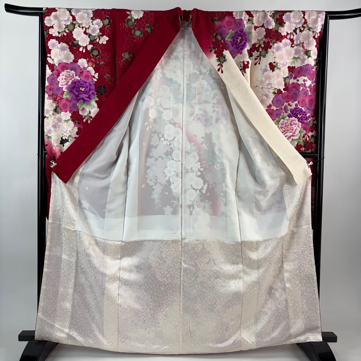  振袖 身丈165 cm 裄丈65 5 M 袷 牡丹 桜 箔 金彩 赤 正絹 振袖 着物