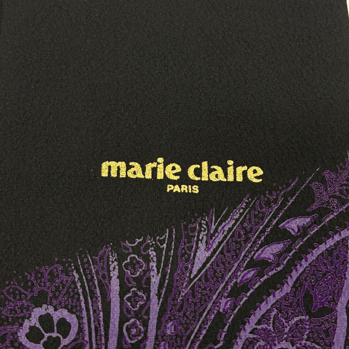  振袖 身丈167 cm 裄丈69 L 袷 Marie Claire 落款 桜 幾何学 金彩 ちりめん 黒 正絹 振袖 着物