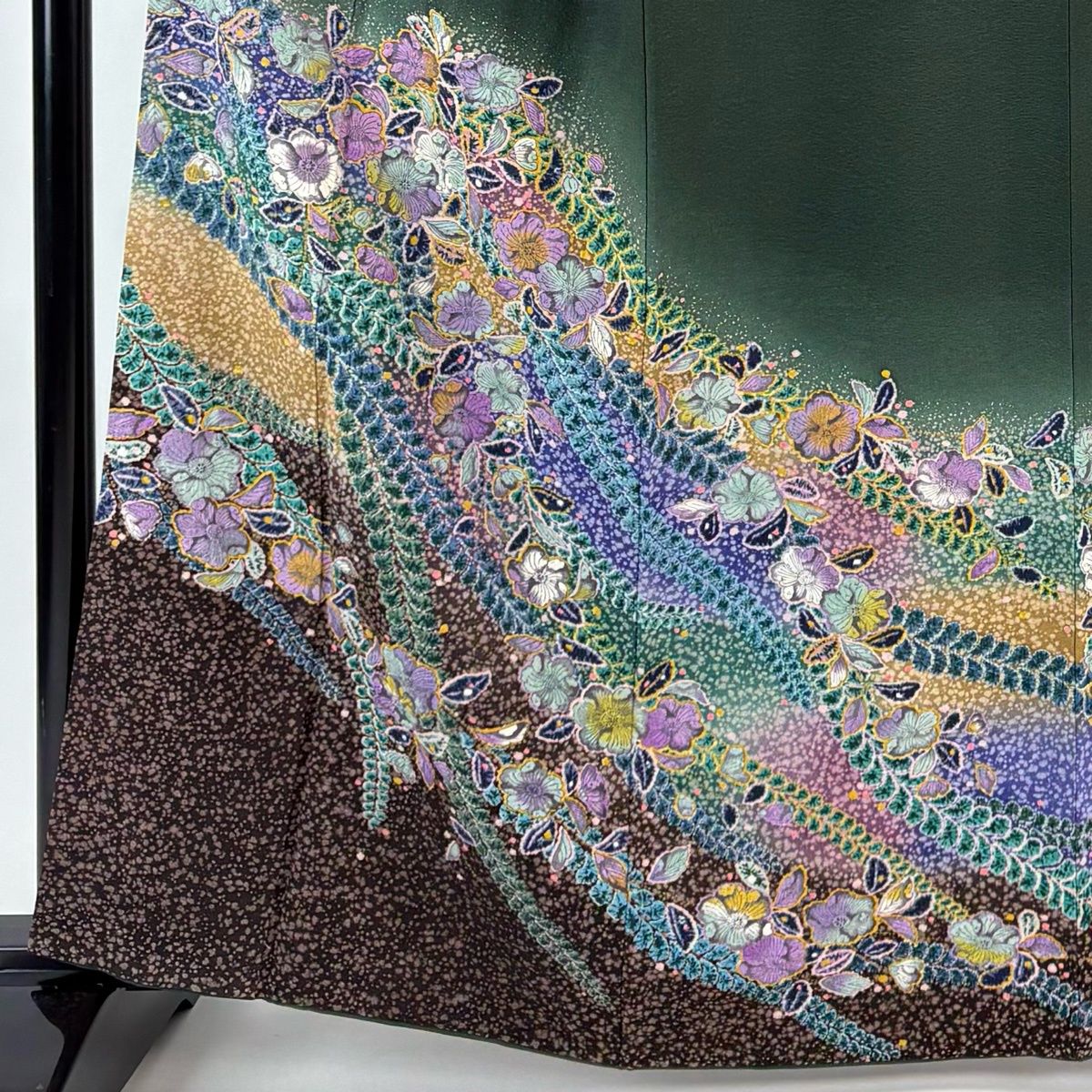 美品】 訪問着 身丈162cm 裄丈66cm M 袷 落款 辻が花 ぼかし 深緑 正絹