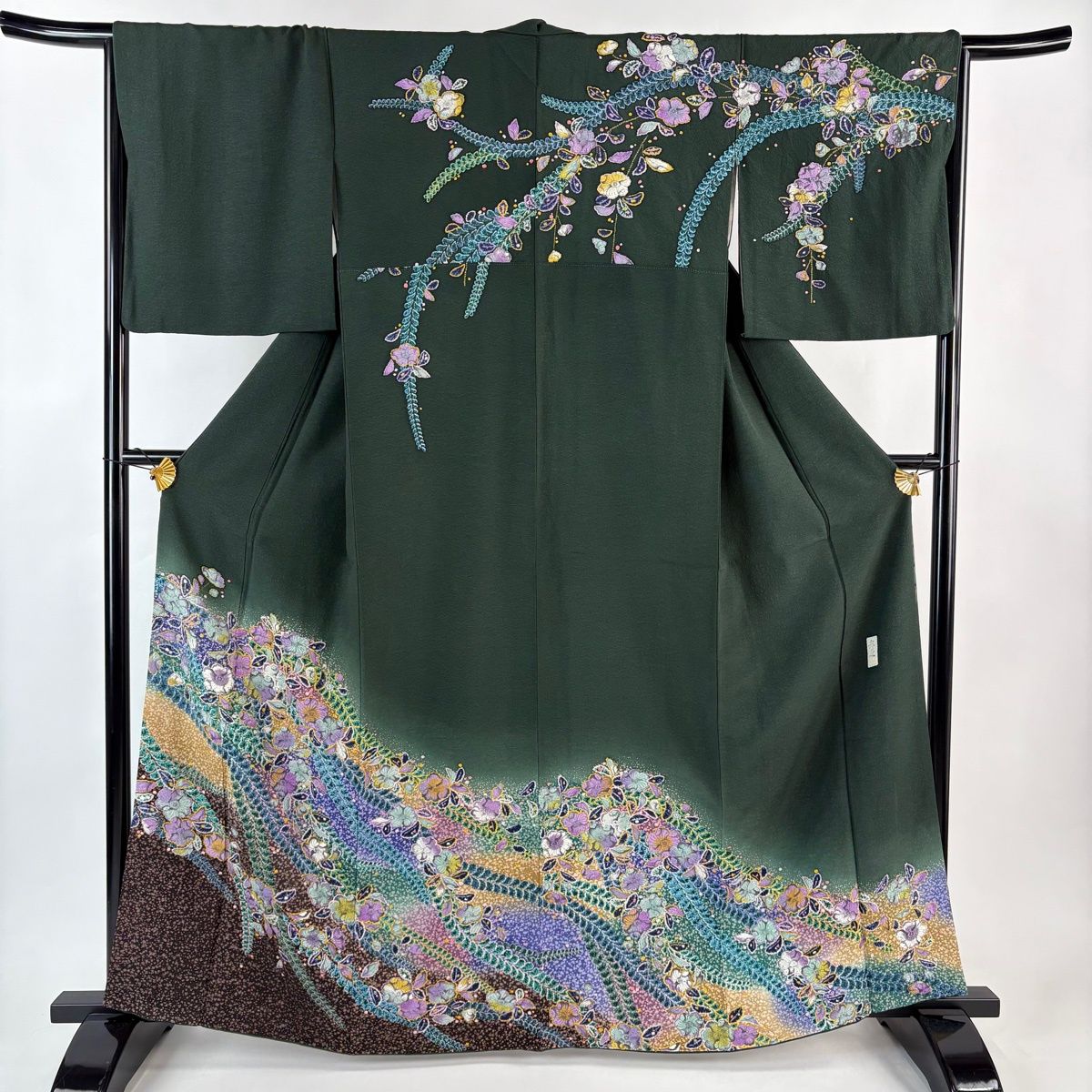美品】 訪問着 身丈162cm 裄丈66cm M 袷 落款 辻が花 ぼかし 深緑 正絹
