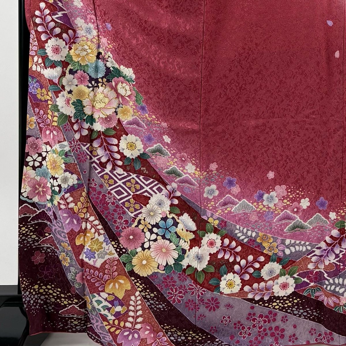 振袖 身丈167 cm 裄丈67.5 L 袷 花丸文 熨斗 金通し 濃ピンク 正絹