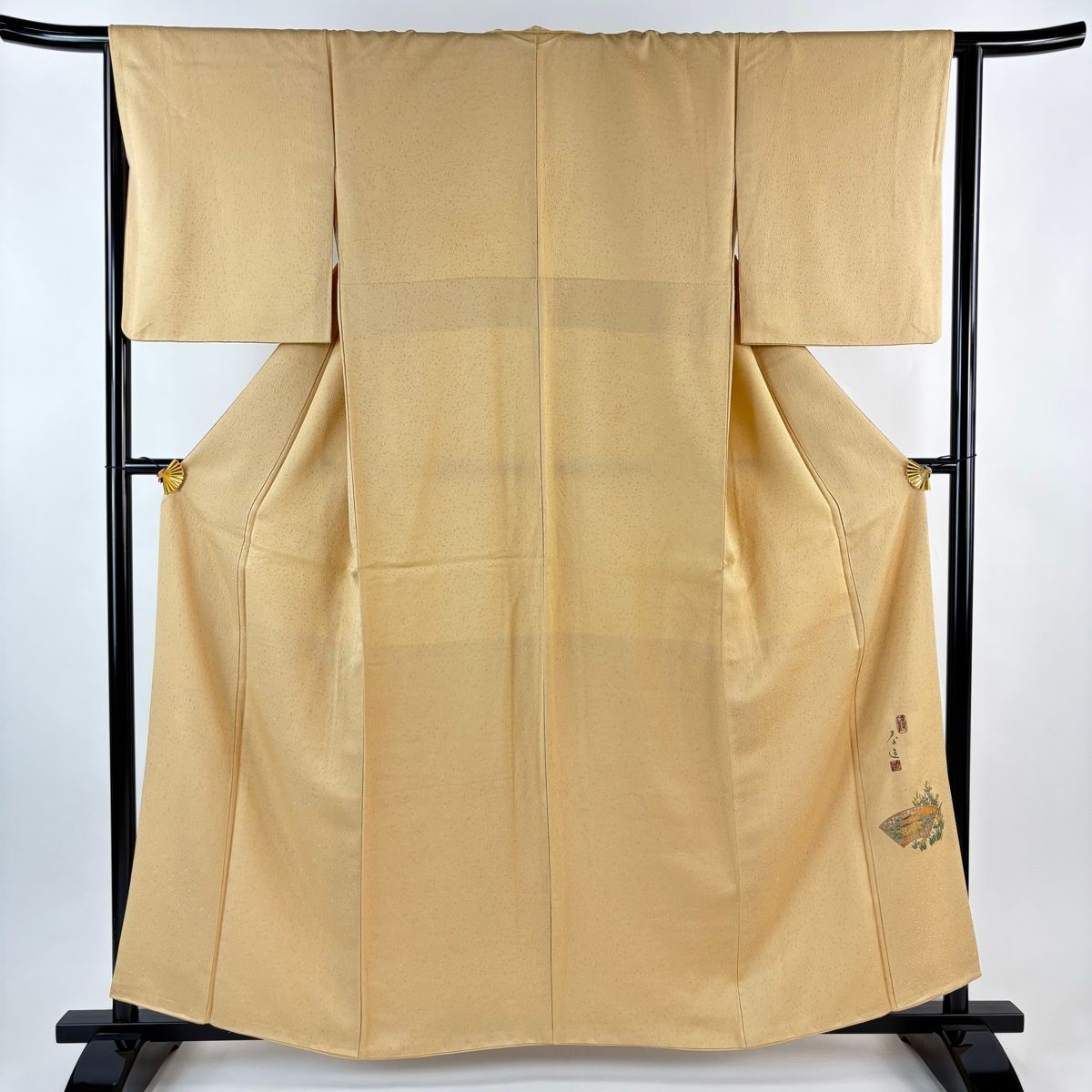 色留袖 身丈160 cm 裄丈64 5 M 袷 甲斐泰造 落款 地紋 薄オレンジ 正絹