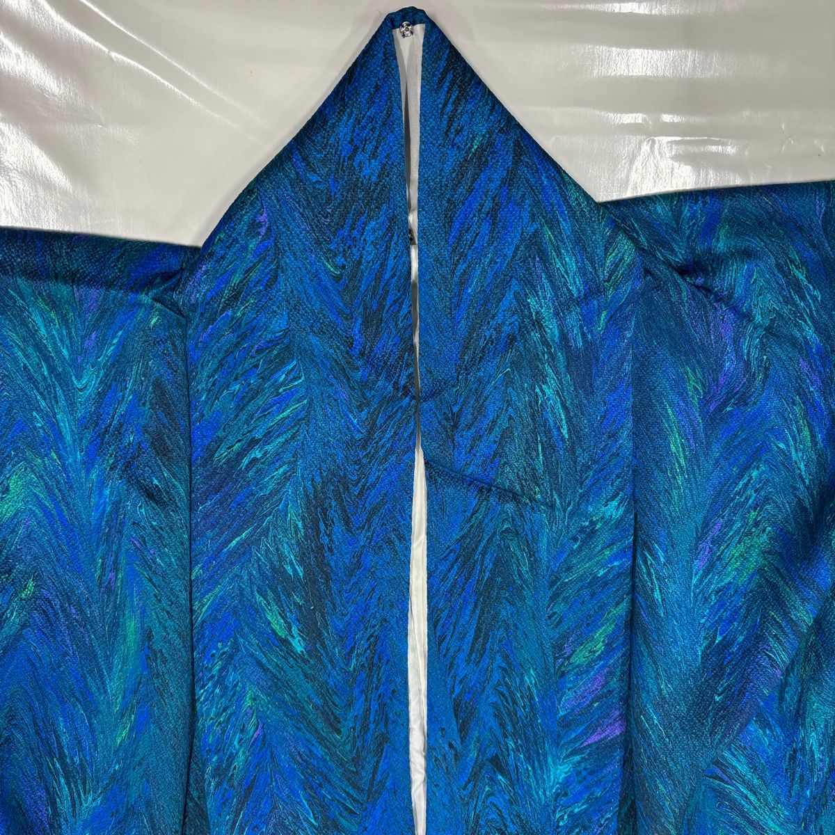  小紋 身丈163.5 cm 裄丈66 M 袷 幾何学 青緑 正絹 小紋 着物