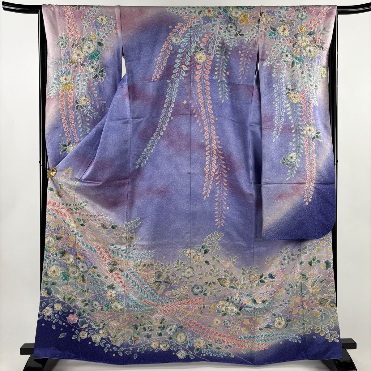振袖 身丈165.5 cm 裄丈65.5 M 袷 鈴乃屋 落款 辻が花 扇面 銀通し ぼかし 薄紫 正絹