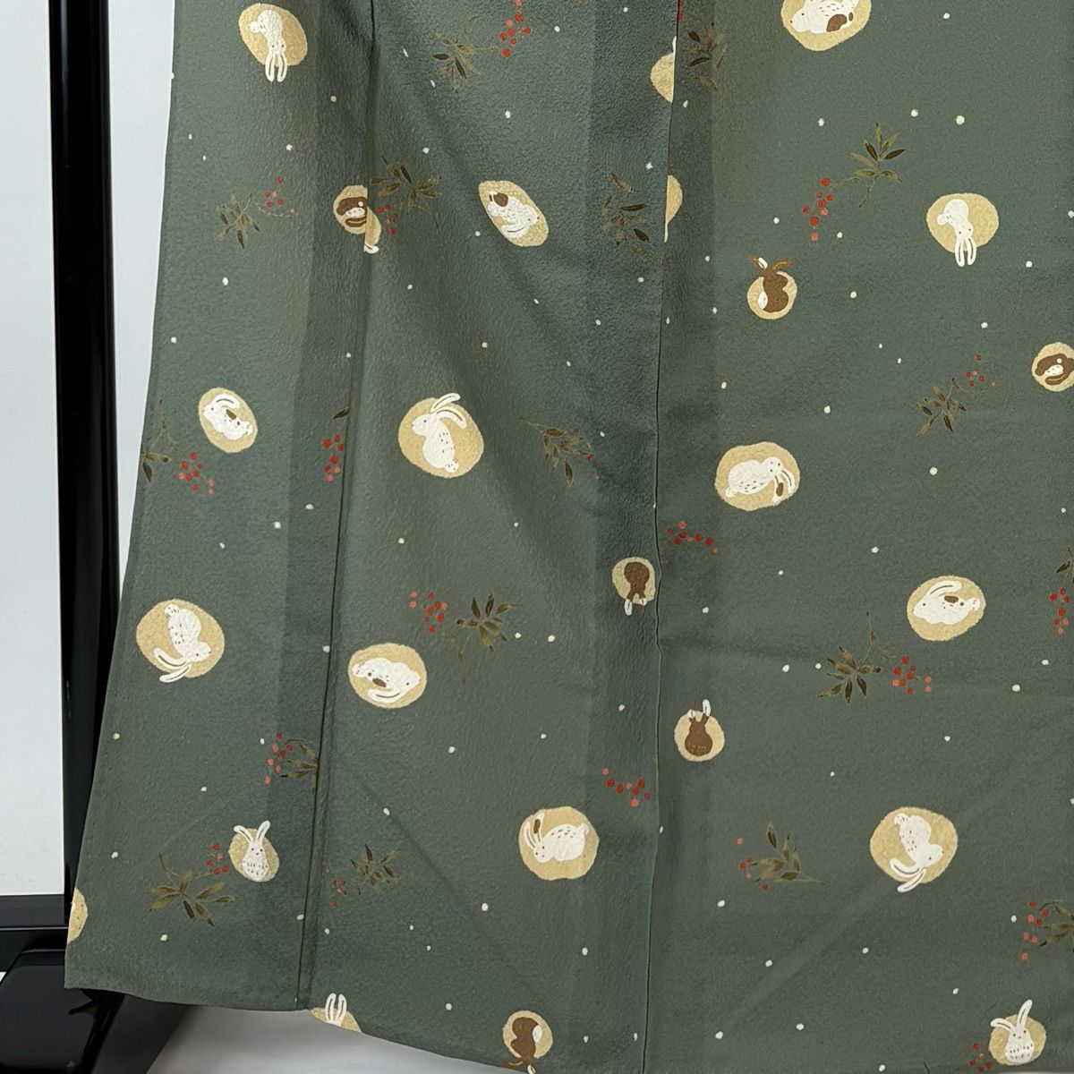 小紋 身丈166 cm 裄丈66 M 単衣 うさぎ 南天 灰緑 正絹