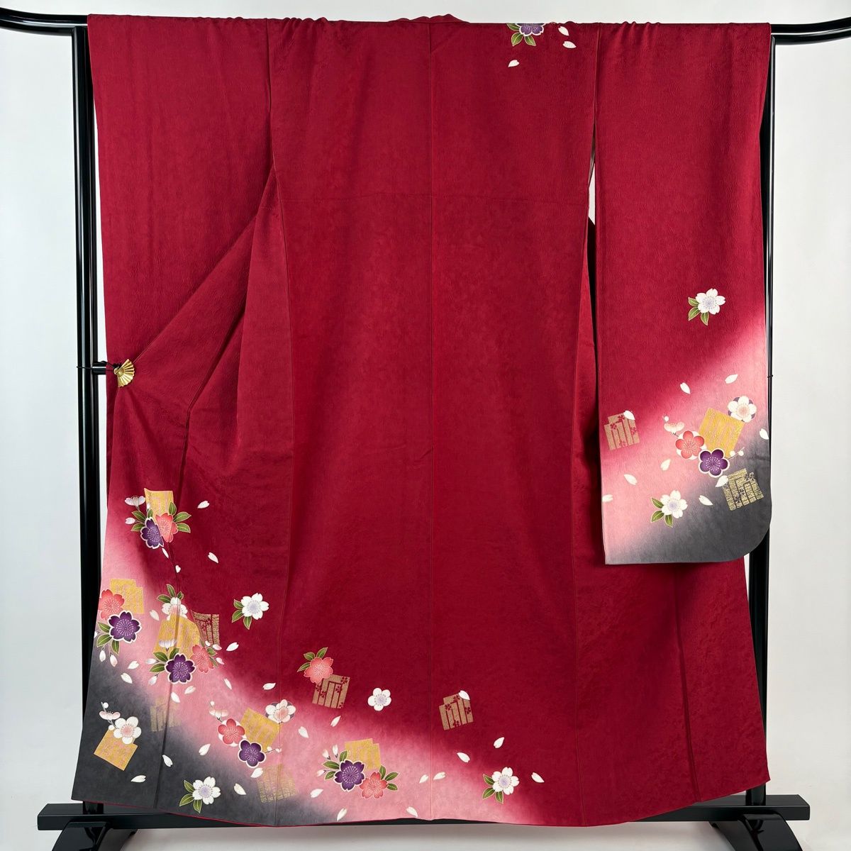 振袖 身丈157.5 cm 裄丈65.5 M 袷 源氏香 桜 金彩 ぼかし 赤 正絹