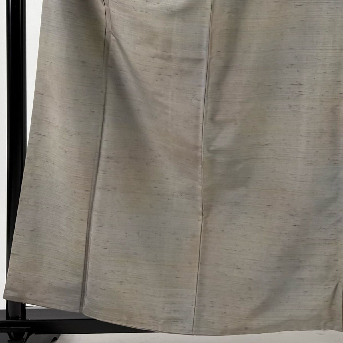 小紋 身丈159.5 cm 裄丈63.5 S 袷 紬地 縞 灰緑 正絹 一つ紋