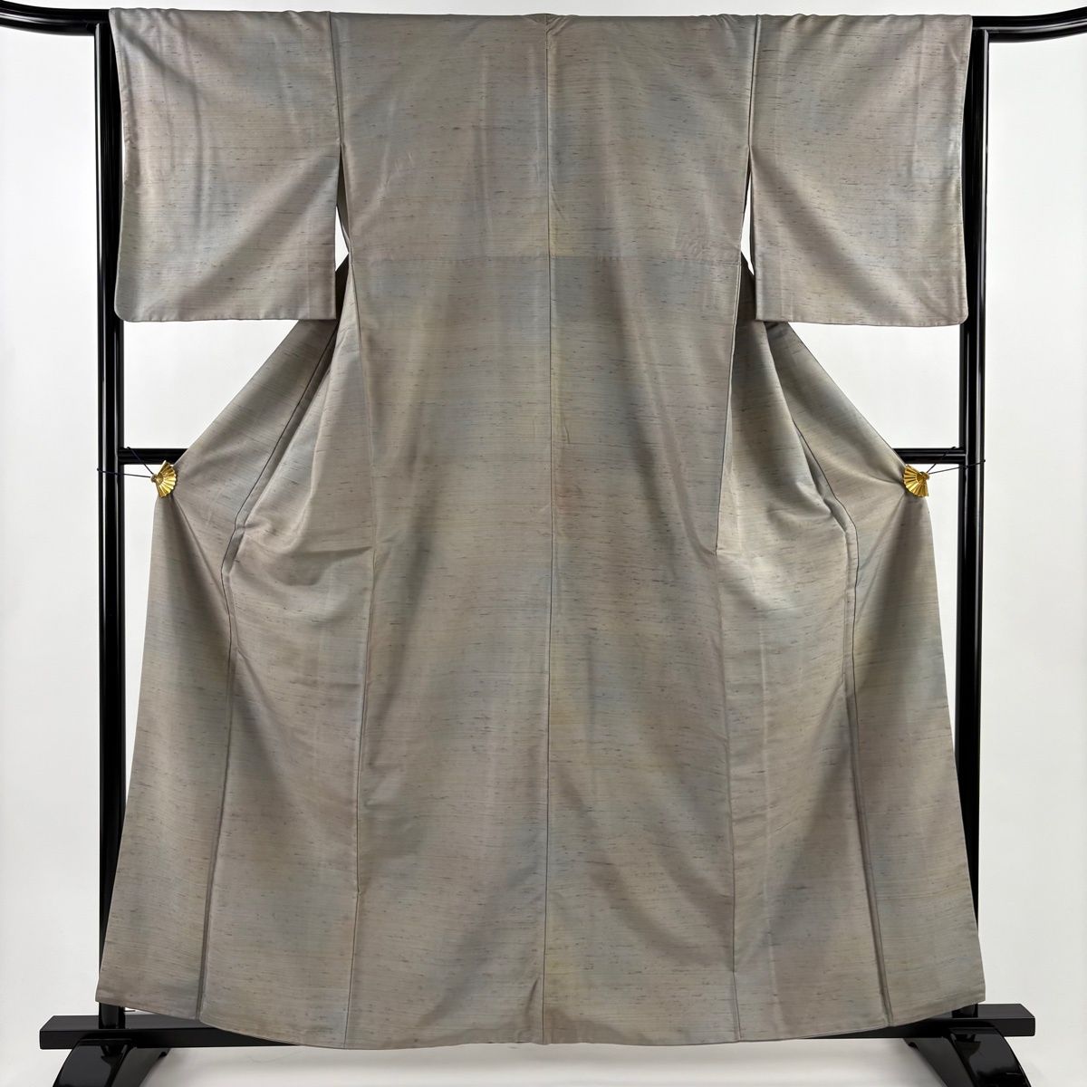 小紋 身丈159 5 cm 裄丈63 S 袷 紬地 縞 灰緑 正絹 一つ紋