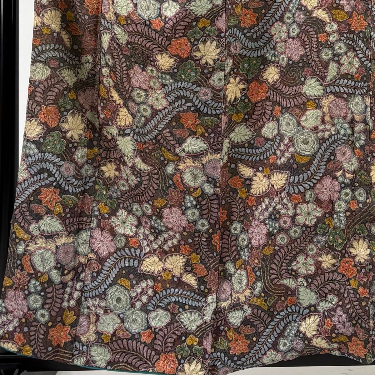 小紋 身丈158 cm 裄丈65 M 袷 辻が花柄 金彩 絞り 茶紫 正絹