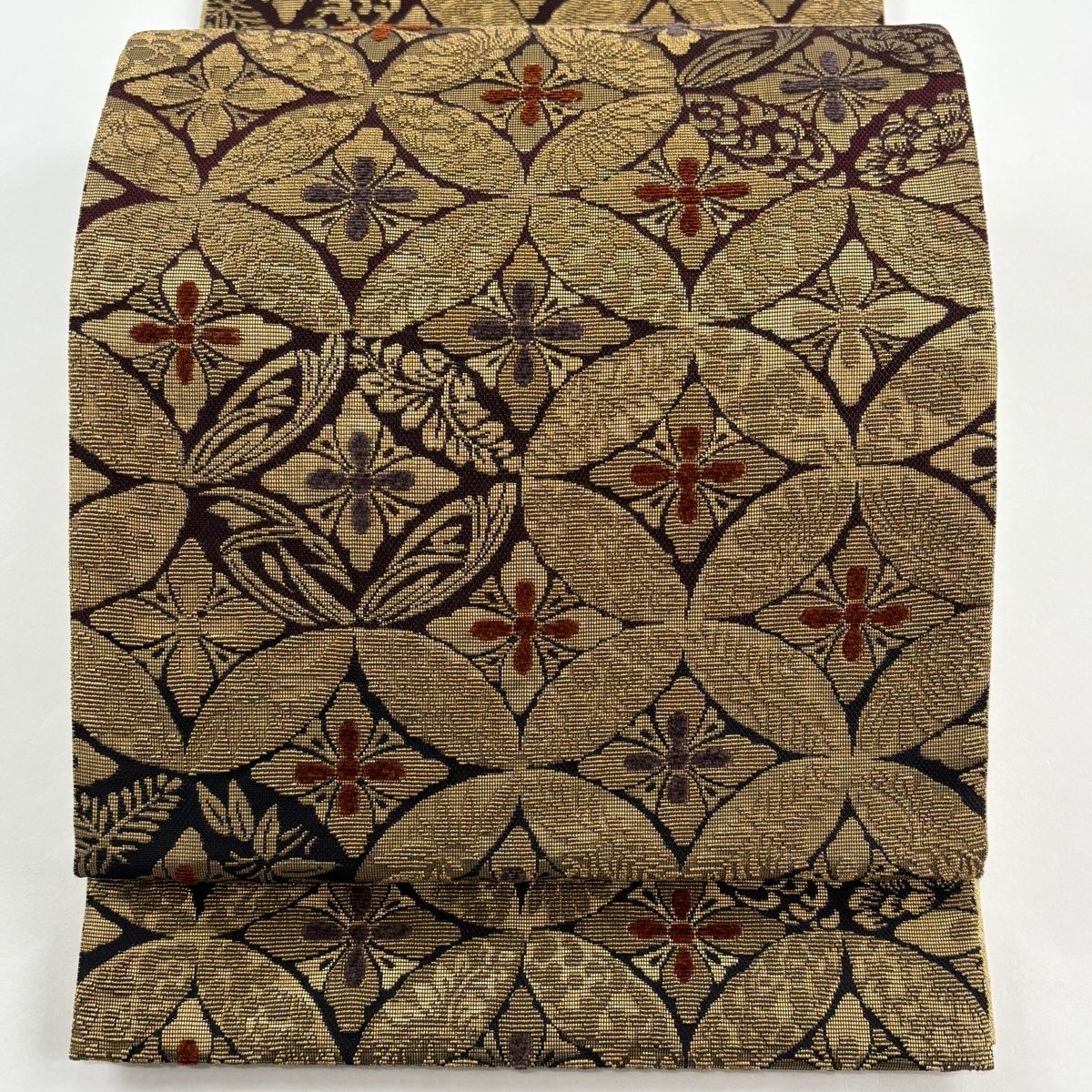美品】 袋帯 逸品 誉田屋源兵衛 落款 鈴乃屋 七宝 花菱 金糸 金色 六通