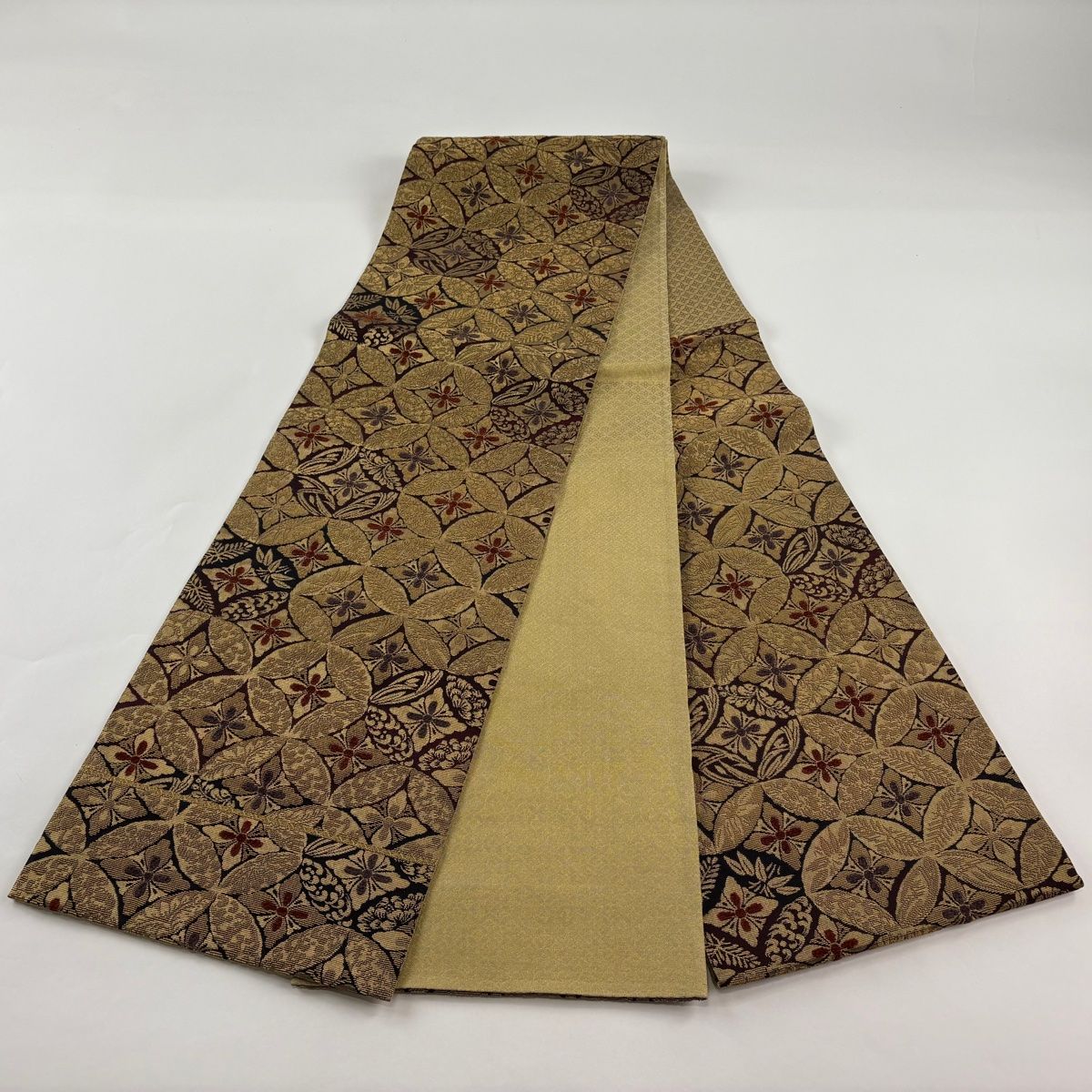 美品】 袋帯 逸品 誉田屋源兵衛 落款 鈴乃屋 七宝 花菱 金糸 金色 六通