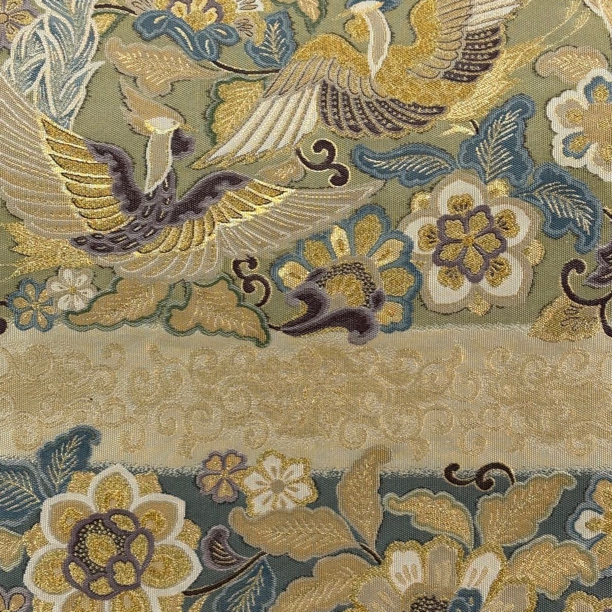 袋帯鳳凰柄美品金糸入り 美品】 袋帯 逸品 となみ織物 証紙 鳳凰 華文 金糸 箔 ベージュ 六通