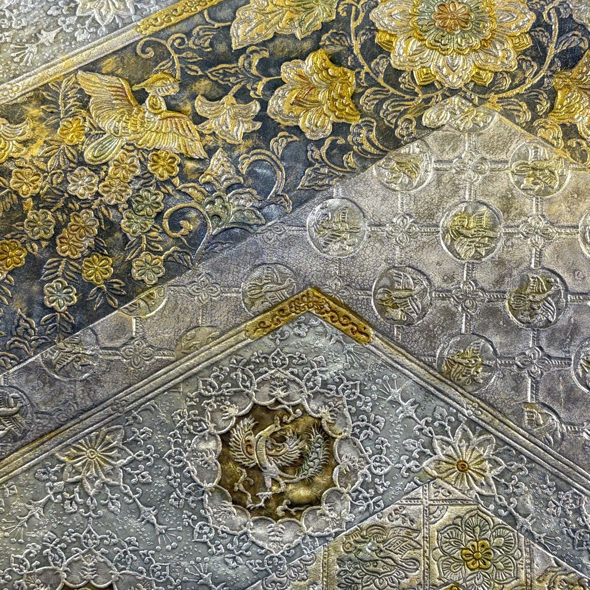 袋帯 華文 花鳥 金銀彩 銀色 六通 正絹