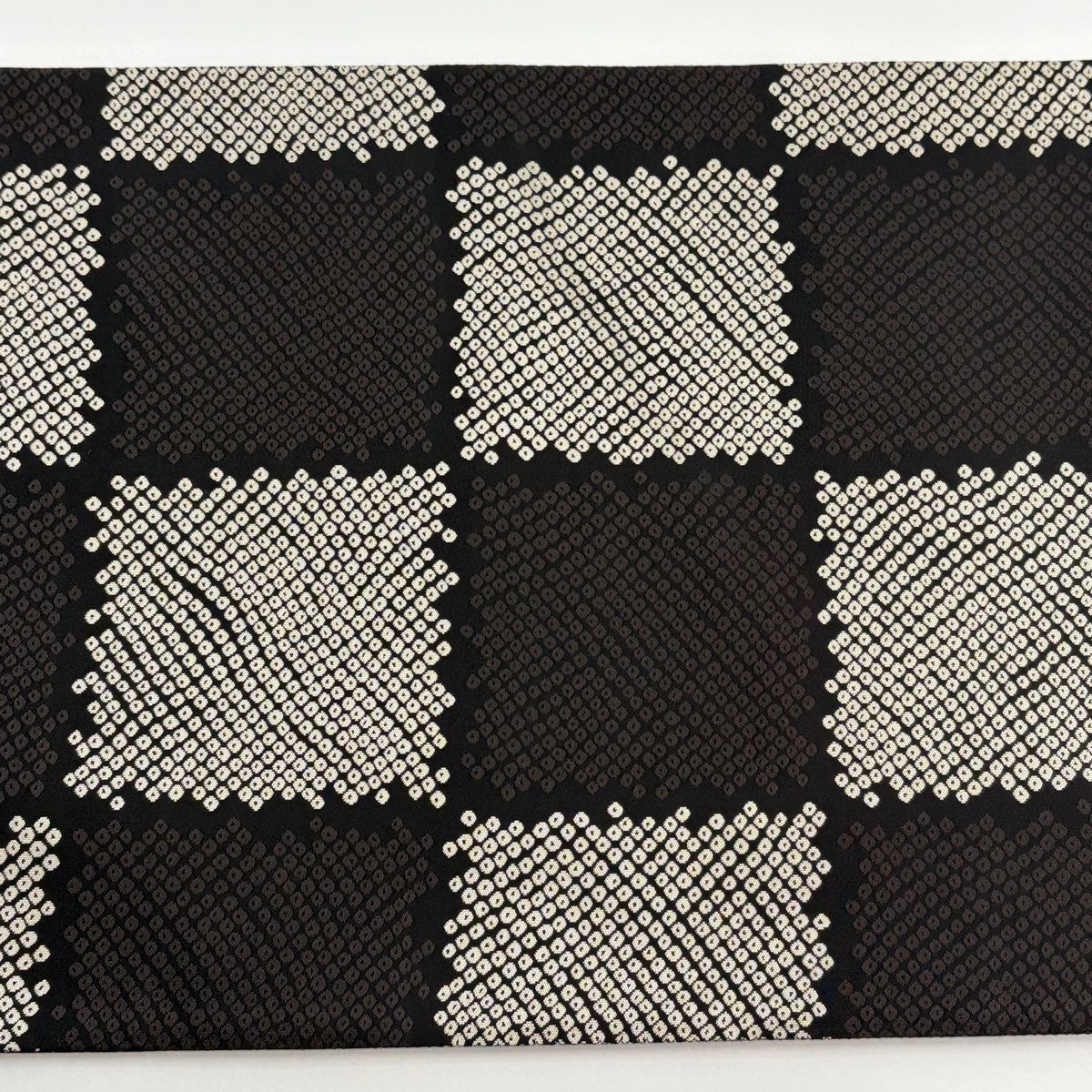  袋帯 菱屋善兵衛 落款 市松 疋田柄 黒 全通 正絹 袋帯 帯