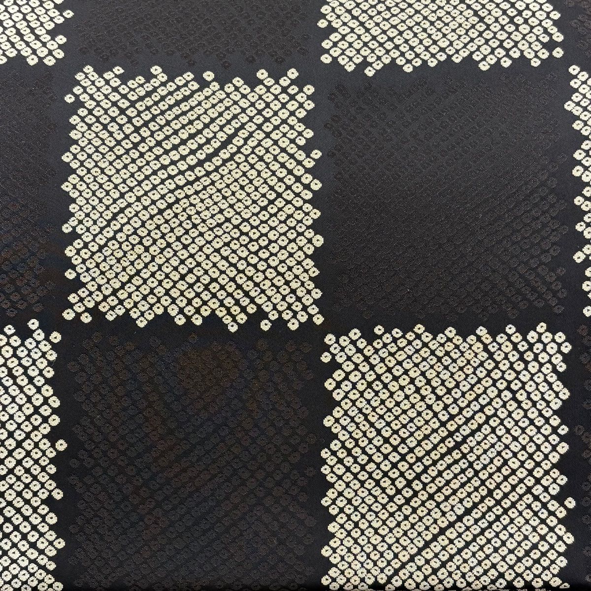 袋帯 菱屋善兵衛 落款 市松 疋田柄 黒 全通 正絹