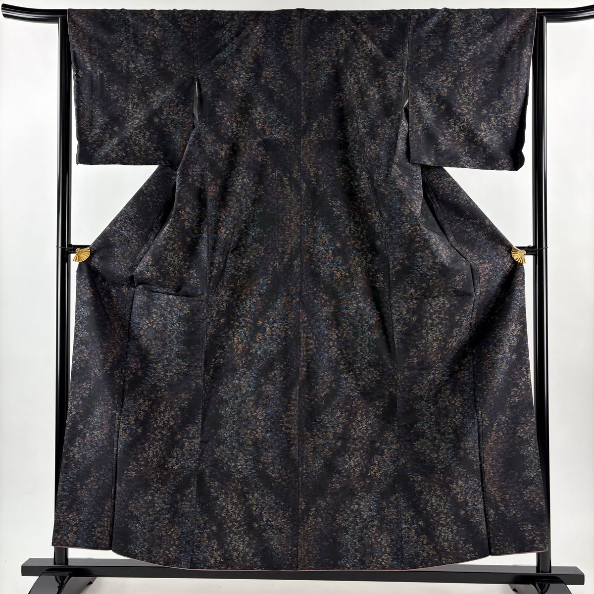 大島紬 身丈158.5cm 裄丈64cm M 袷 都喜ヱ門 泥染 証紙 幾何学模様