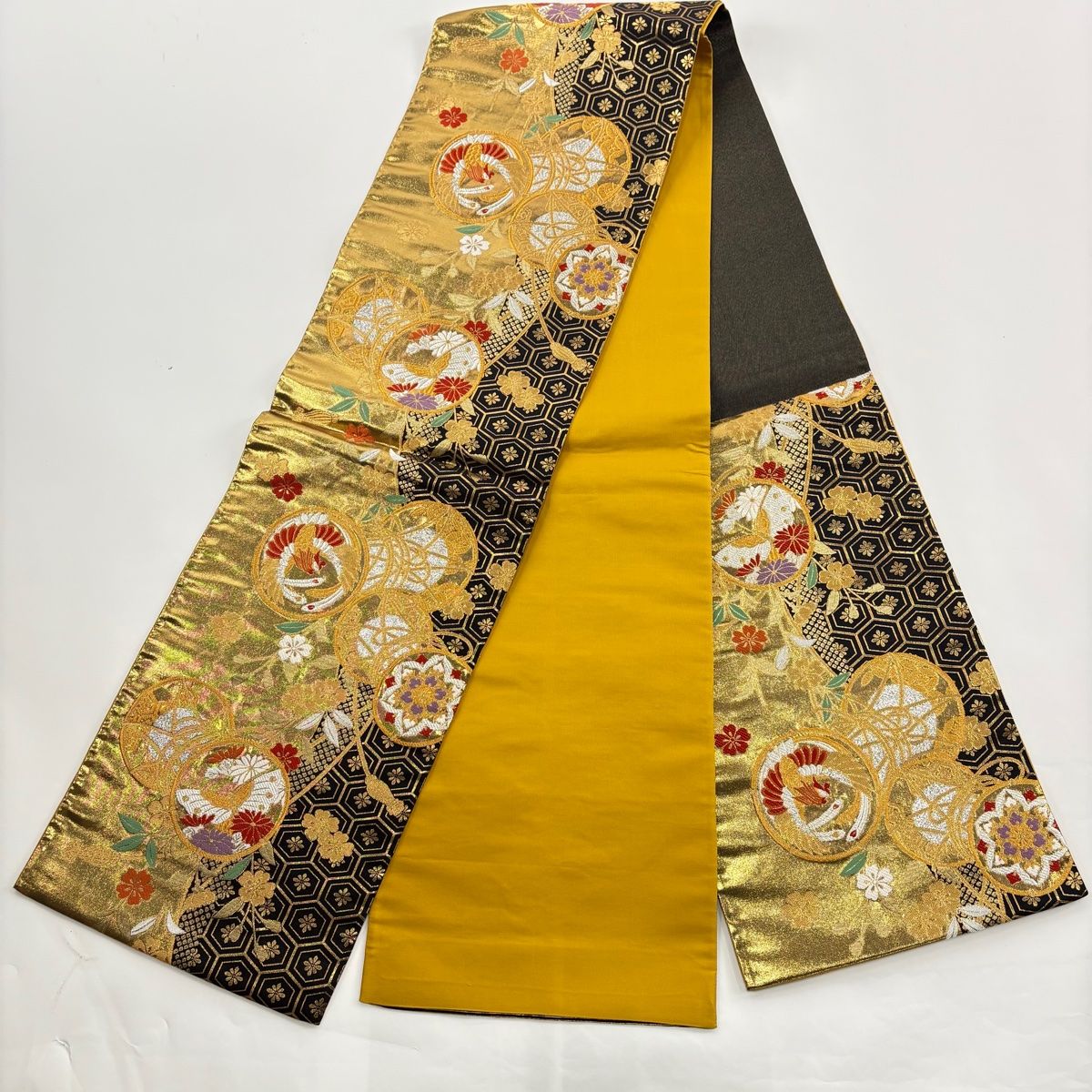 ⚫︎mk-1015 振袖　身丈165 裄丈68.5 1-7 美品】 振袖 身丈165.5cm 裄丈68cm L 袷 袋帯フルセット 鳳凰 草花