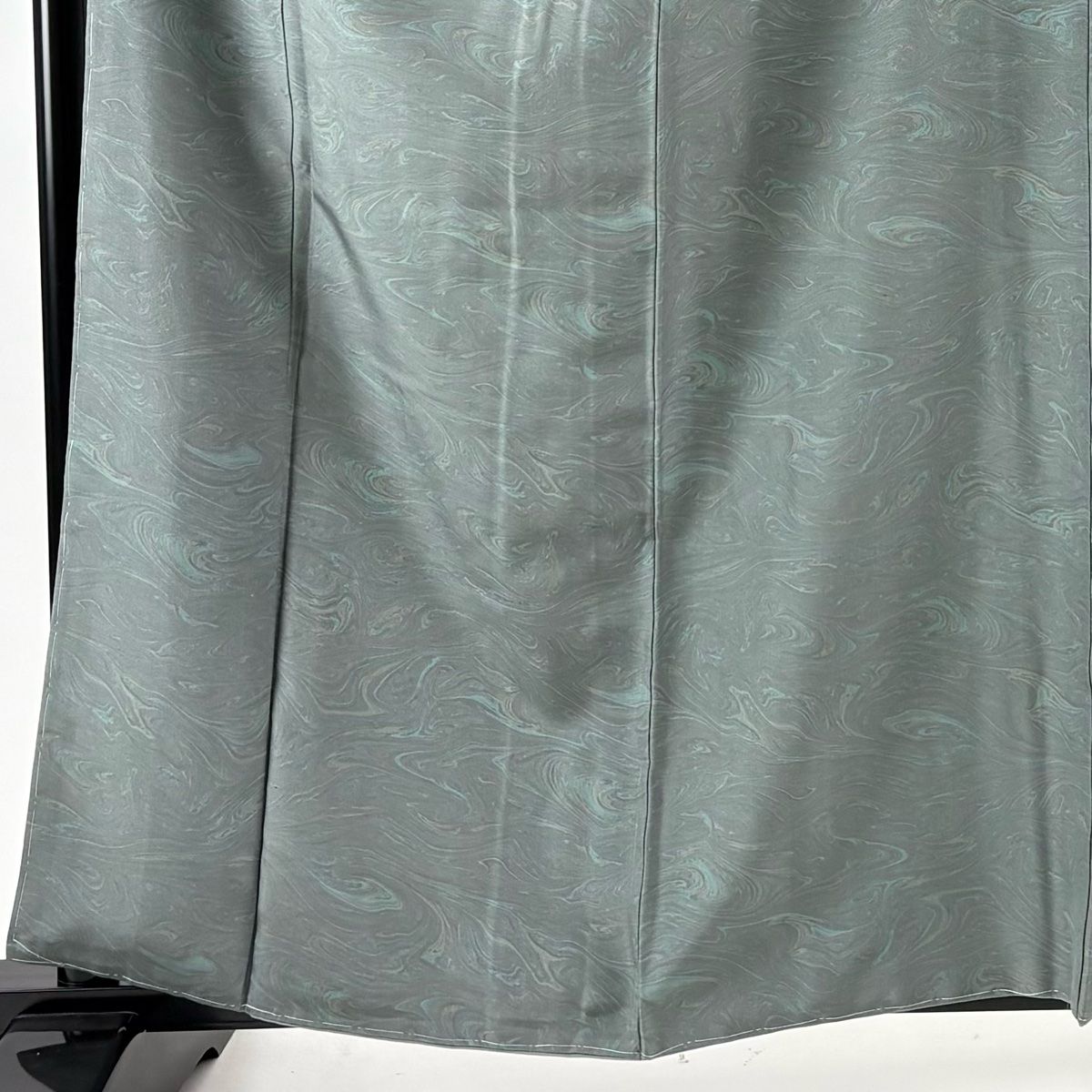 小紋 身丈162 cm 裄丈66.5 M 袷 袋帯セット 証紙 墨流し 灰緑 正絹