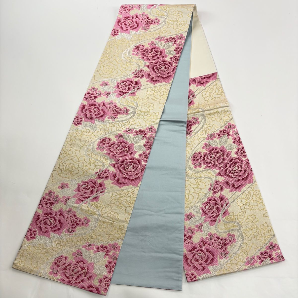 振袖 身丈165.5cm 裄丈65.5cm M 袷 袋帯フルセット 薔薇 桜 金銀彩 箔