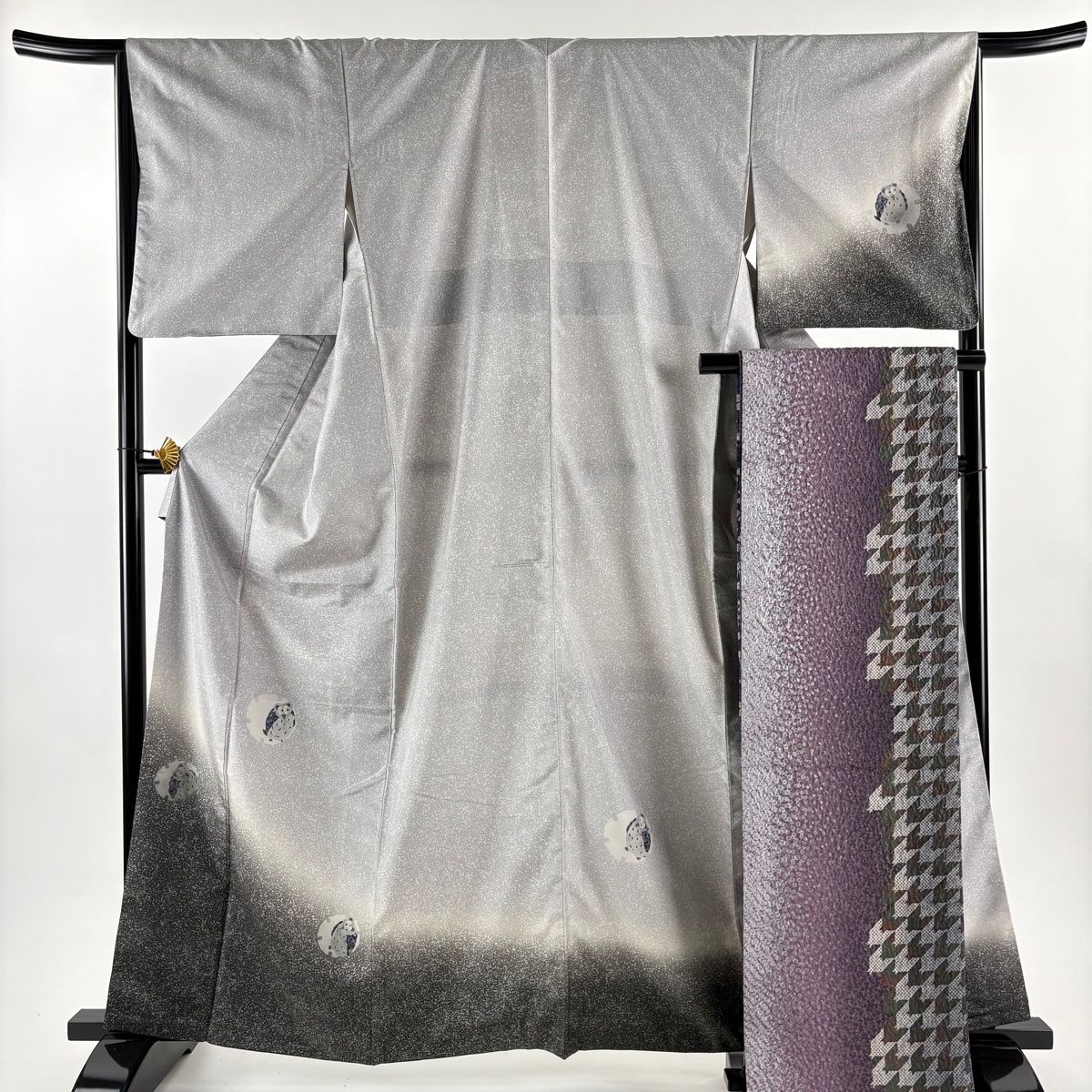 付下げ 身丈162.5cm 裄丈66cm M 袷 袋帯セット 紬地 フクロウ 雪輪