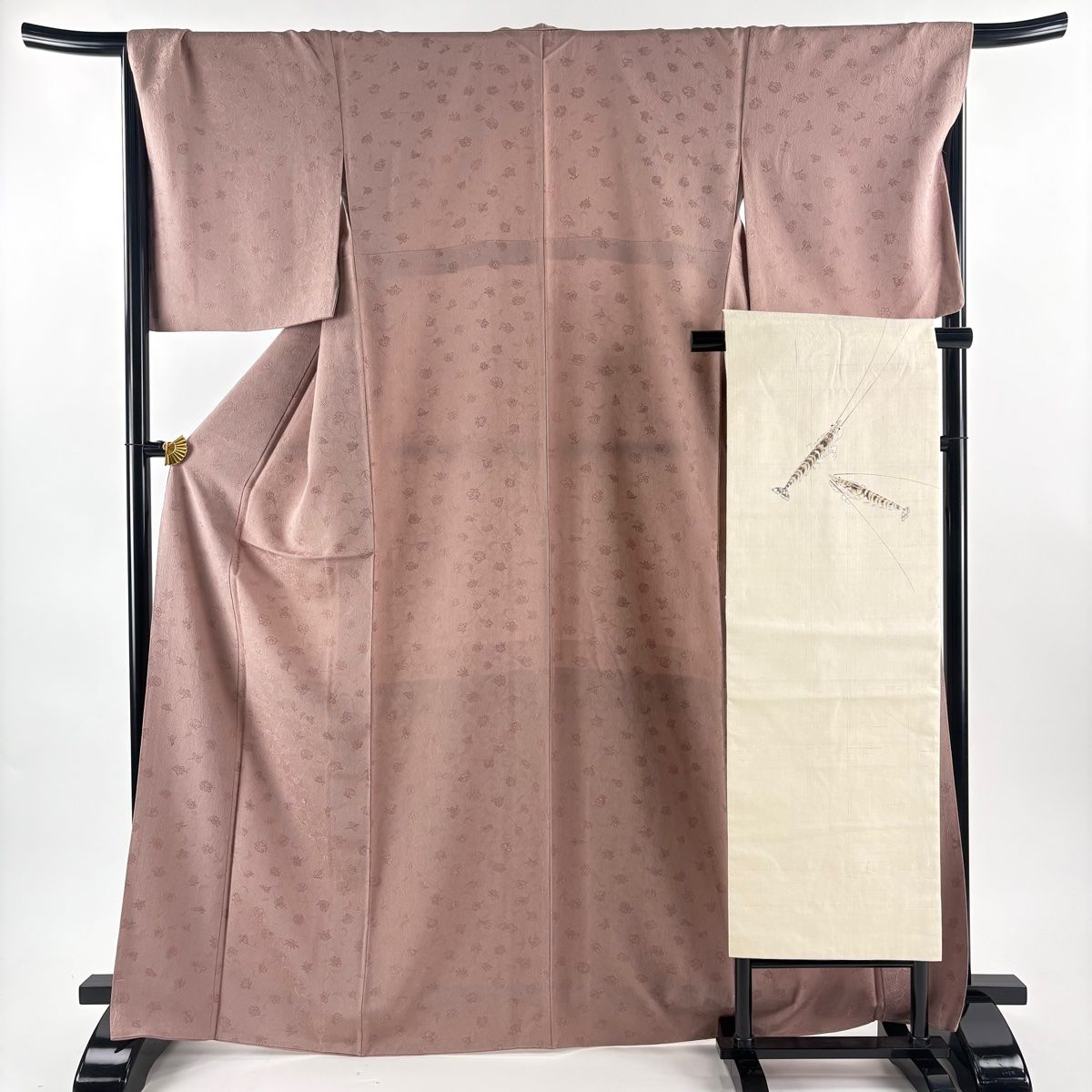 色無地 身丈168 cm 裄丈67 5 L 袷 名古屋帯セット 地紋 薄小豆 正絹 秀品