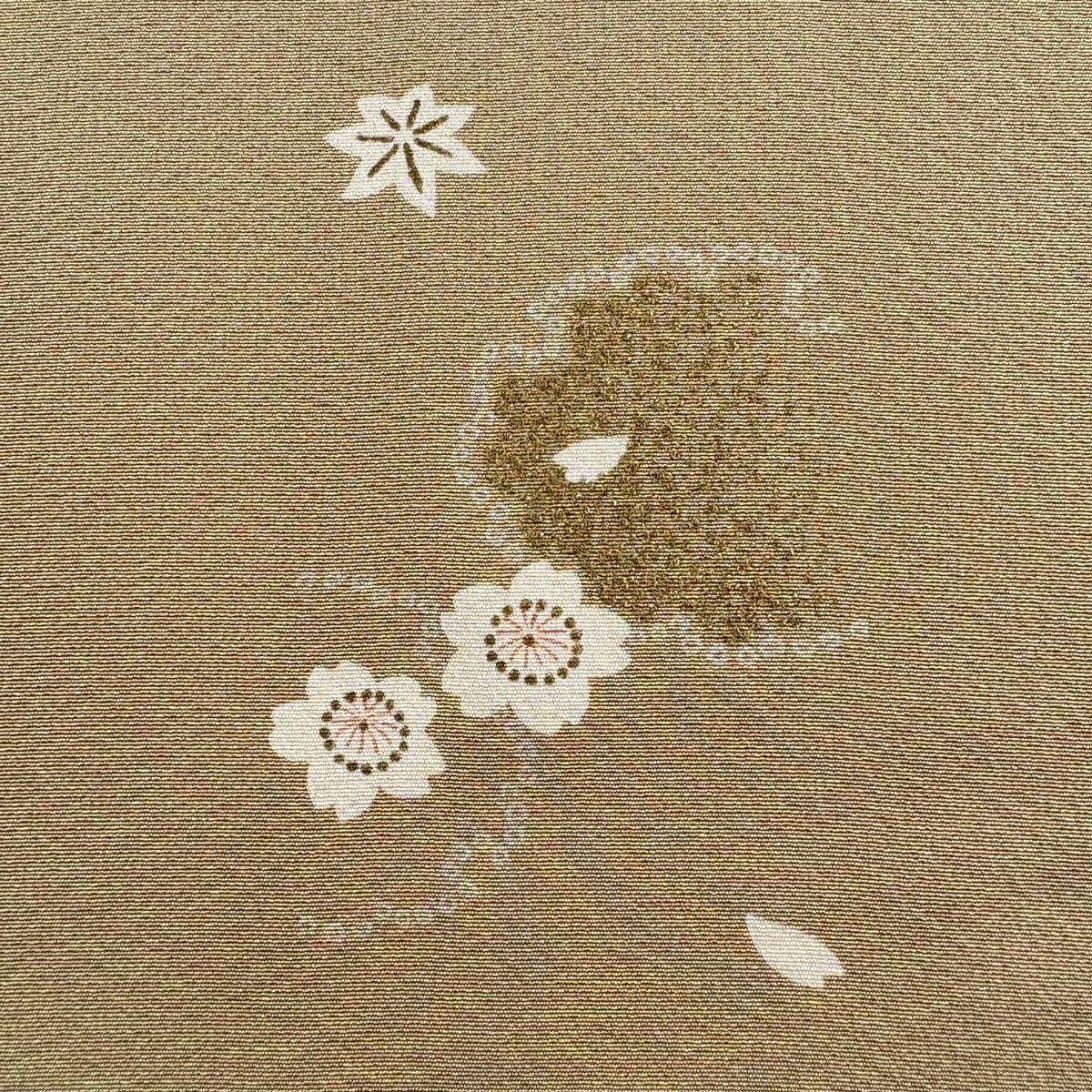 反物 秀品 小紋 雪輪 桜 金彩 ベージュ 正絹