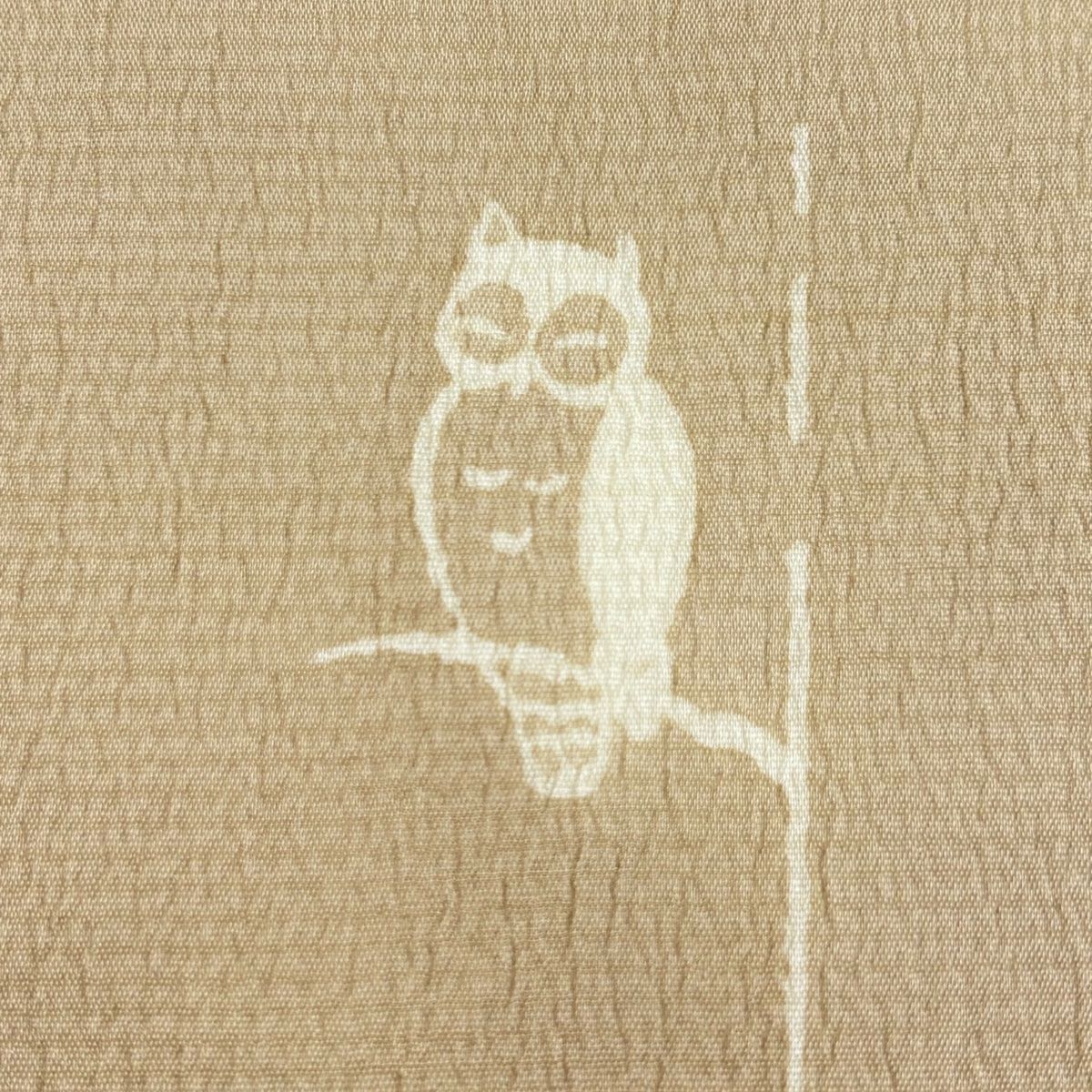 反物 秀品 小紋 薄物 証紙有り 明石ちぢみ 柿渋染 ミミズク 薄茶色 正絹