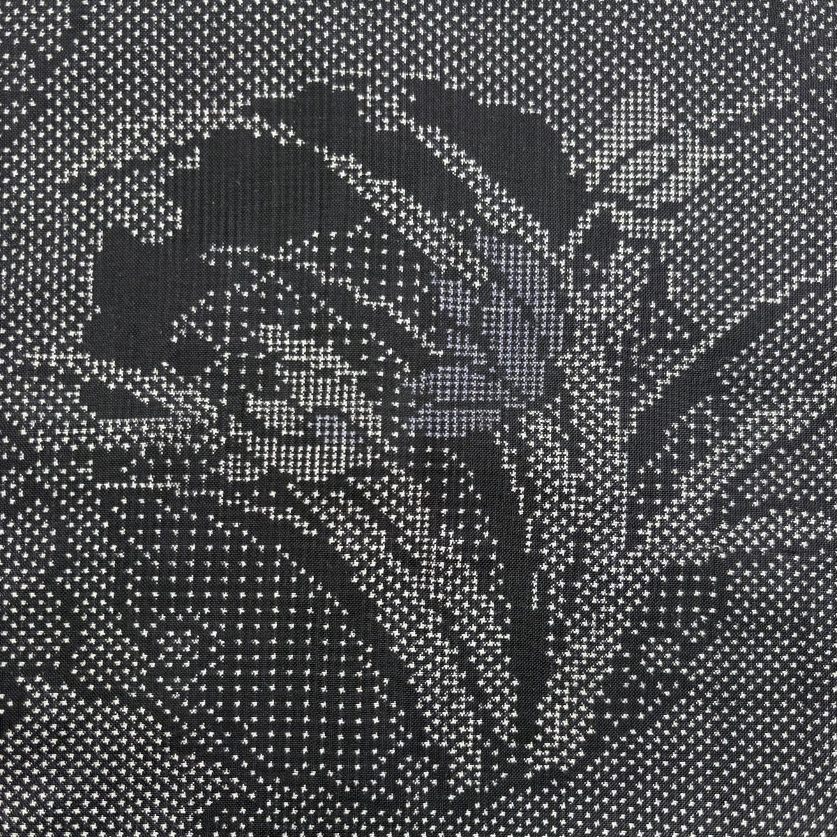 反物 秀品 大島紬 証紙 雪輪 草花 黒灰 正絹